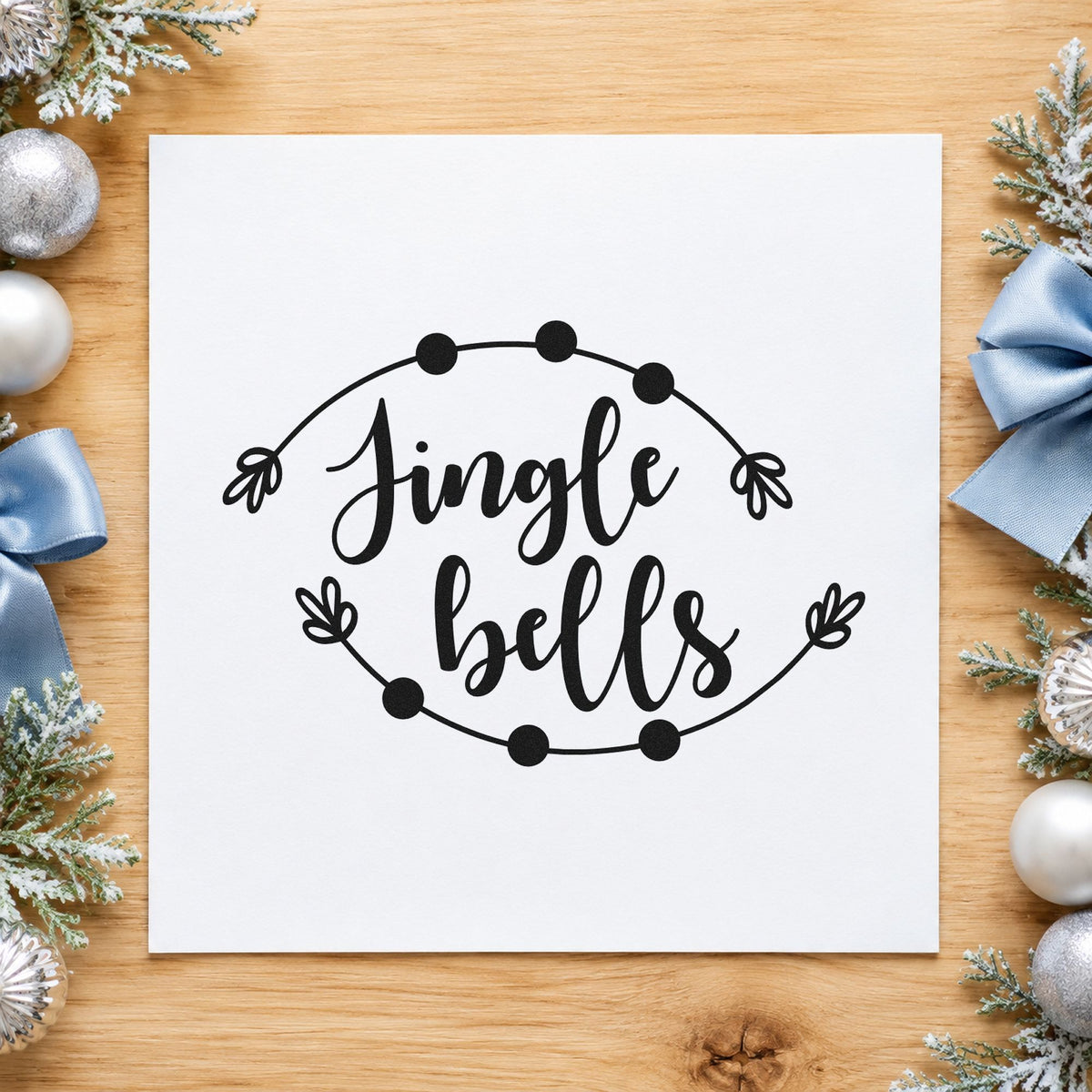 Jingle Bells Round Branch Framed Lettering Pre-Inked Stamp – Slim in use 9