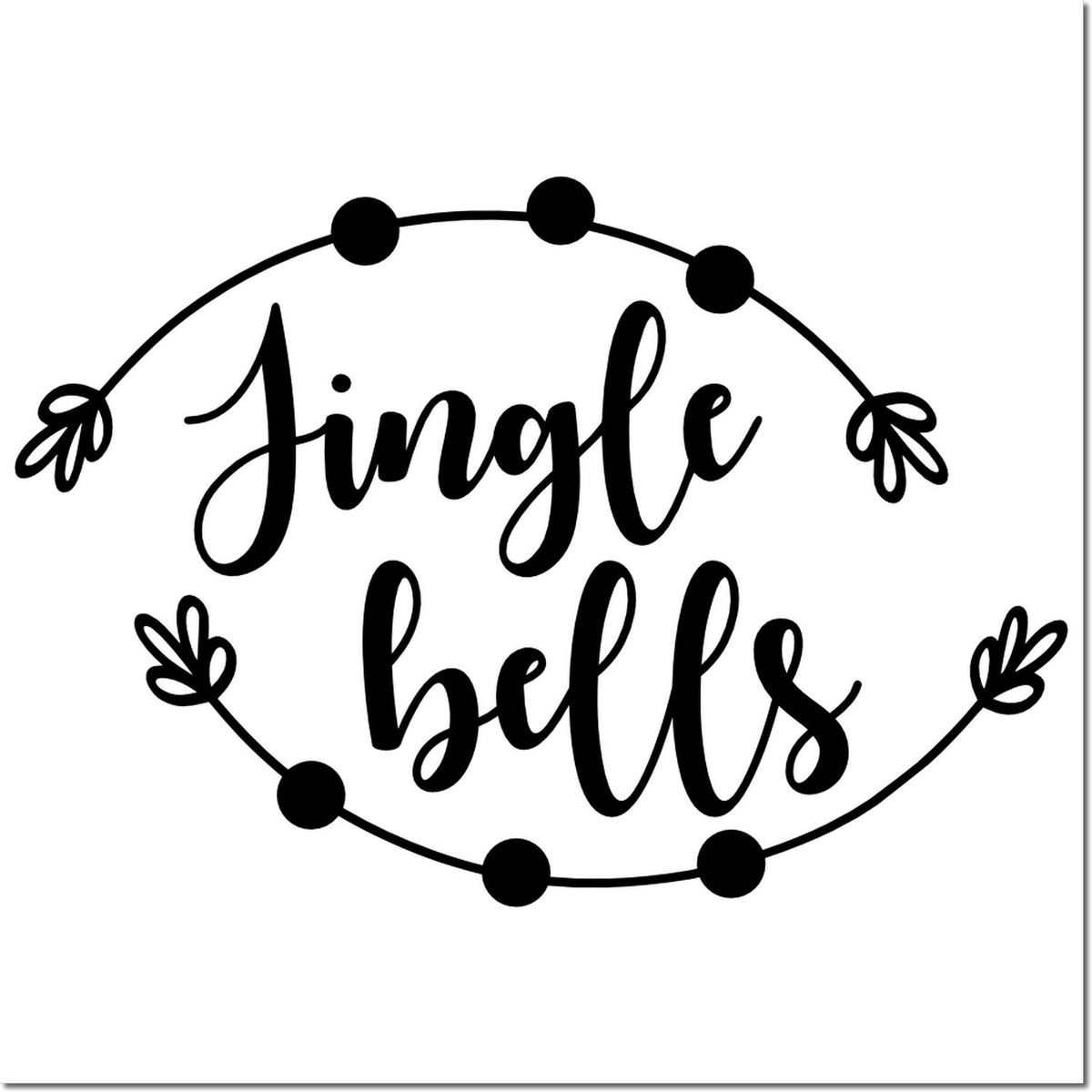 Jingle Bells holiday rubber stamp design with decorative oval border and festive script lettering.