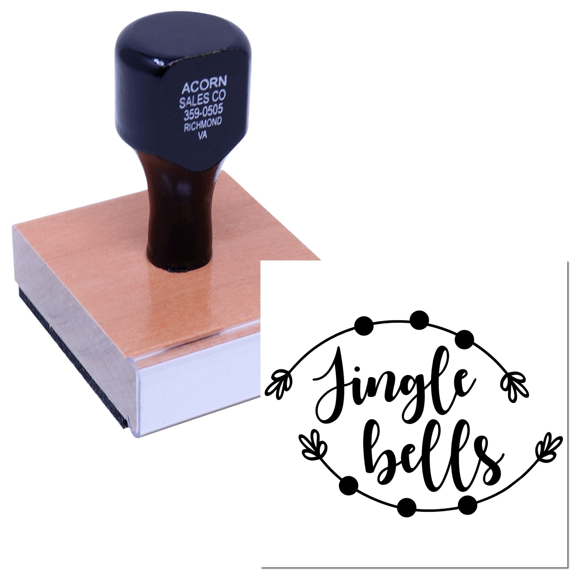 Custom rubber stamp with Jingle bells holiday design for festive cards, crafts, and scrapbooking.