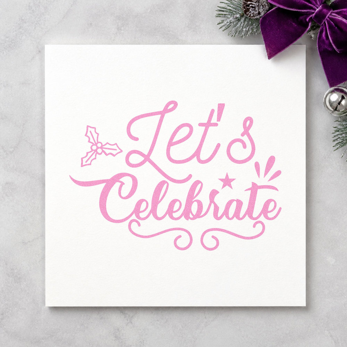 Duo Hand Let's Celebrate Holly Rubber Stamp in use 10