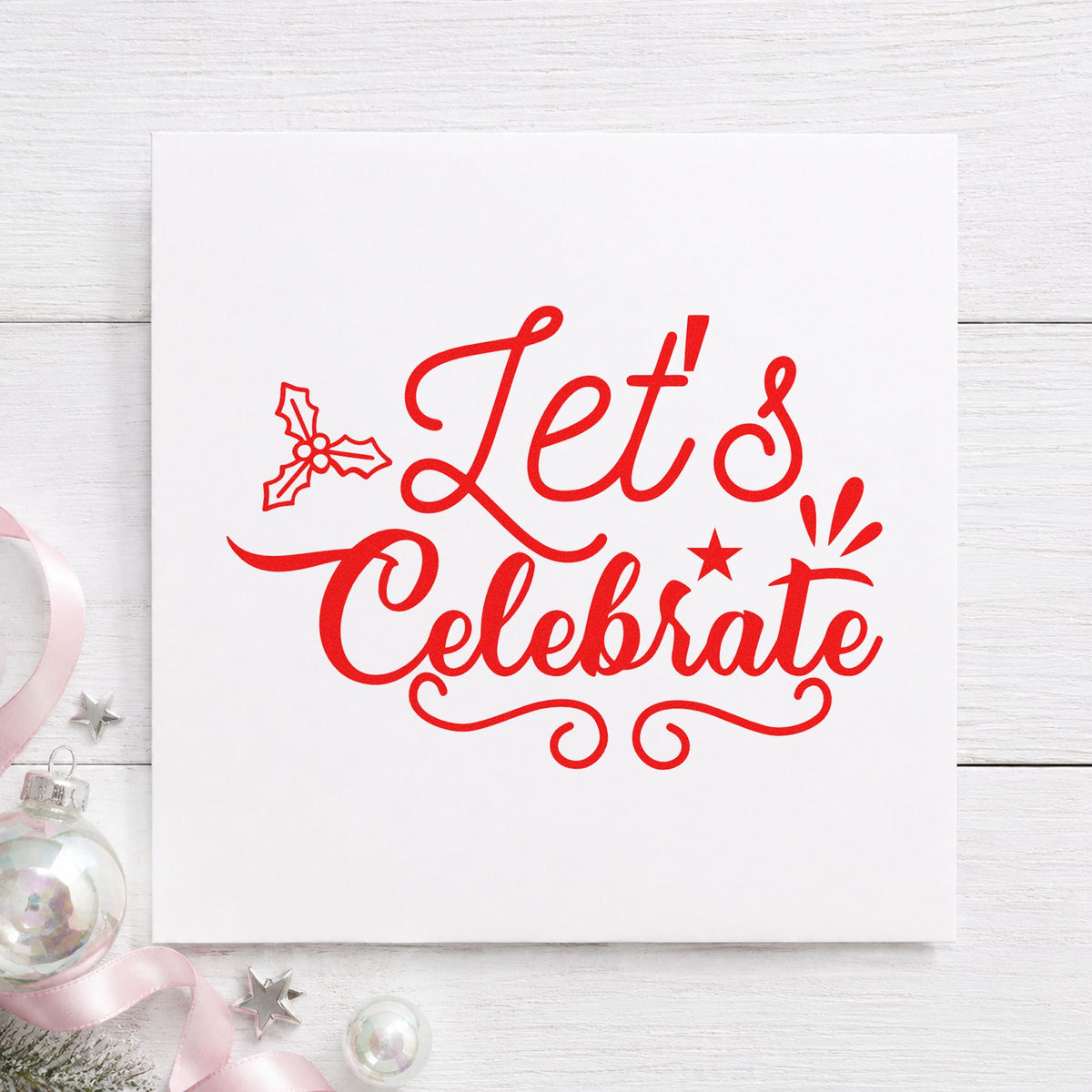 Duo Hand Let's Celebrate Holly Rubber Stamp in use 5