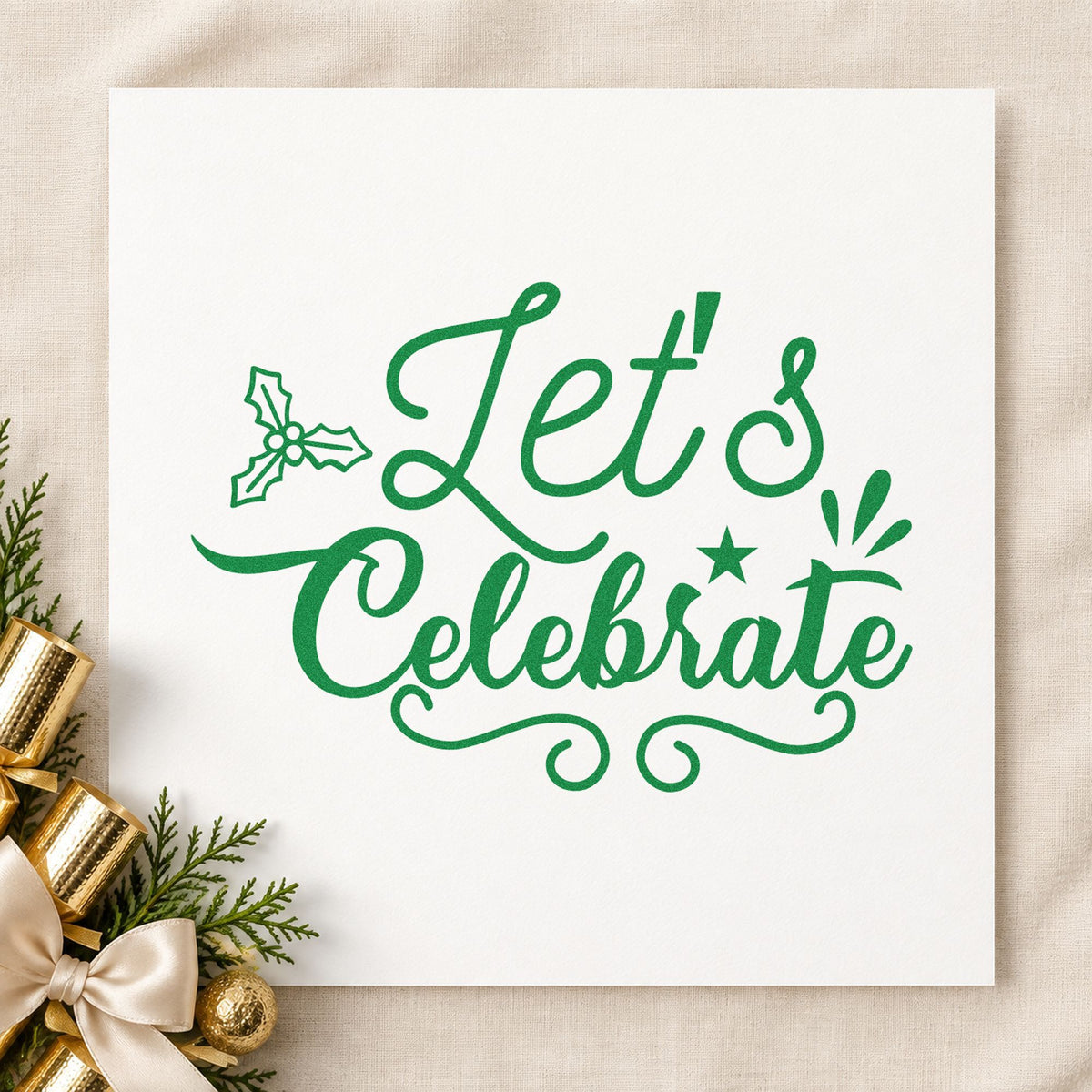 Duo Hand Let's Celebrate Holly Rubber Stamp in use 6