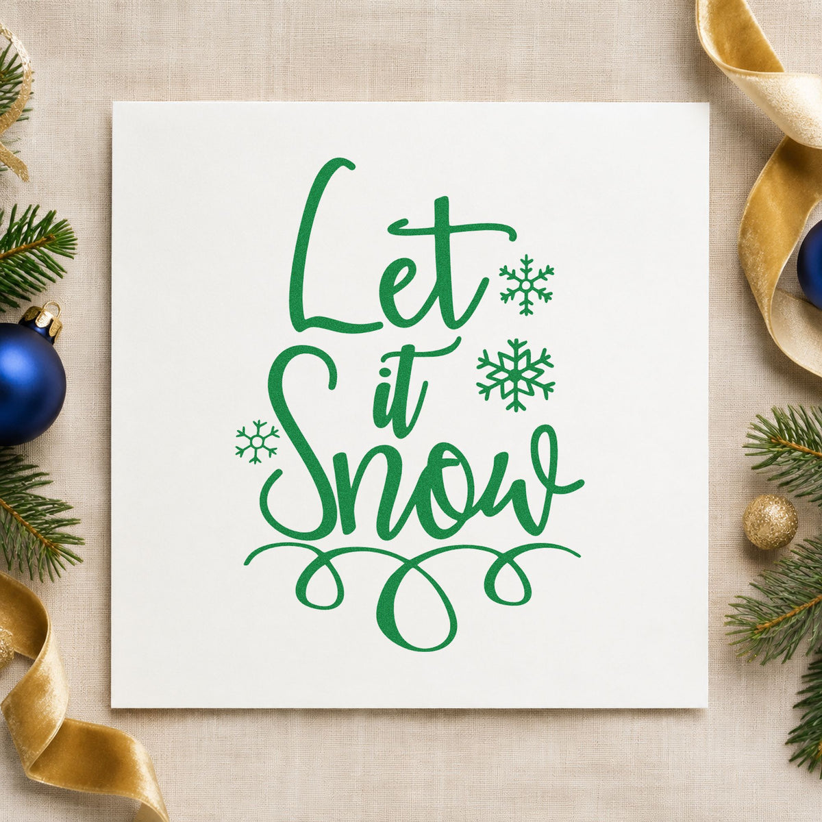 Let It Snow Loop Flourished Lettering Hand Stamp – Duo in use 8