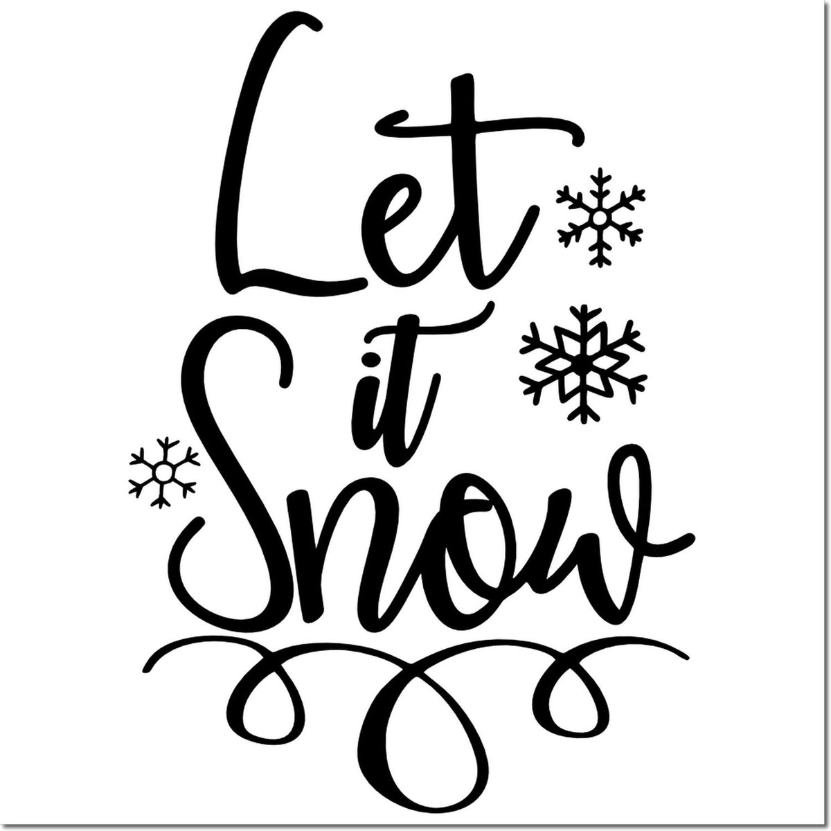 Let it Snow rubber stamp design with decorative snowflakes, perfect for winter crafts, holiday cards, and seasonal scrapbooking.