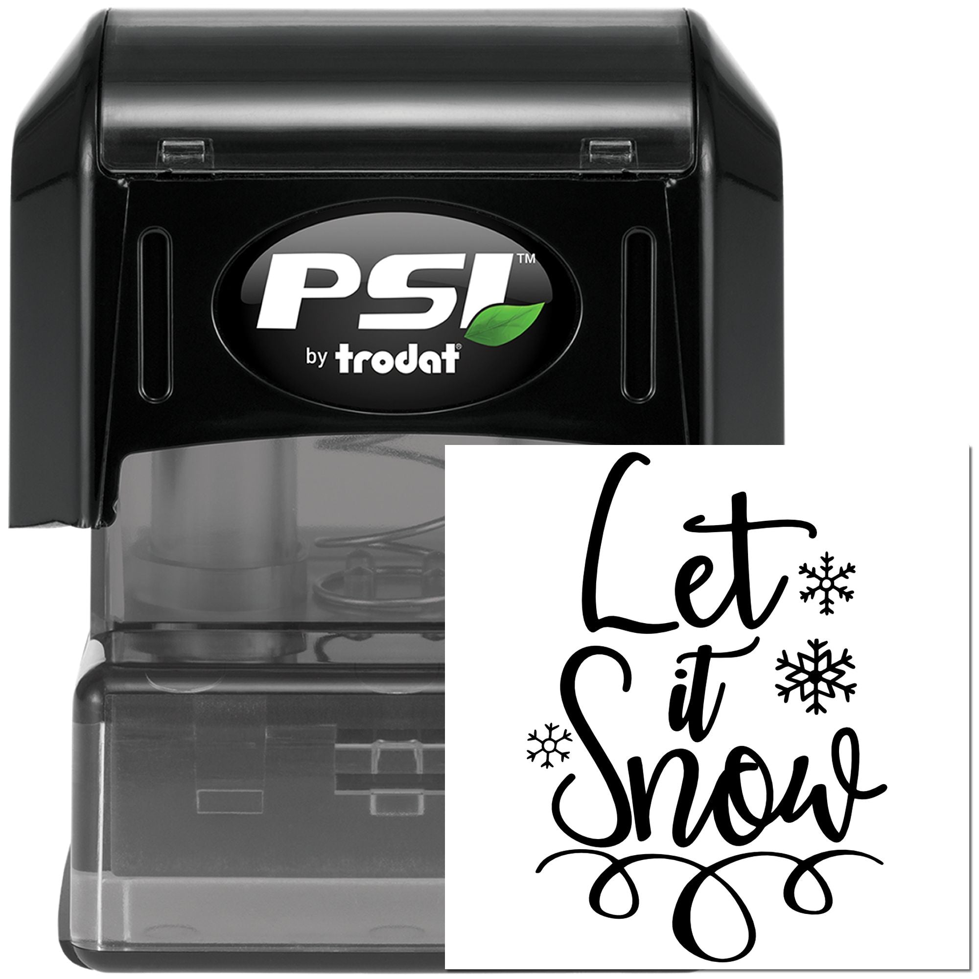 PSI by Trodat self-inking rubber stamp with Let It Snow holiday design and snowflakes