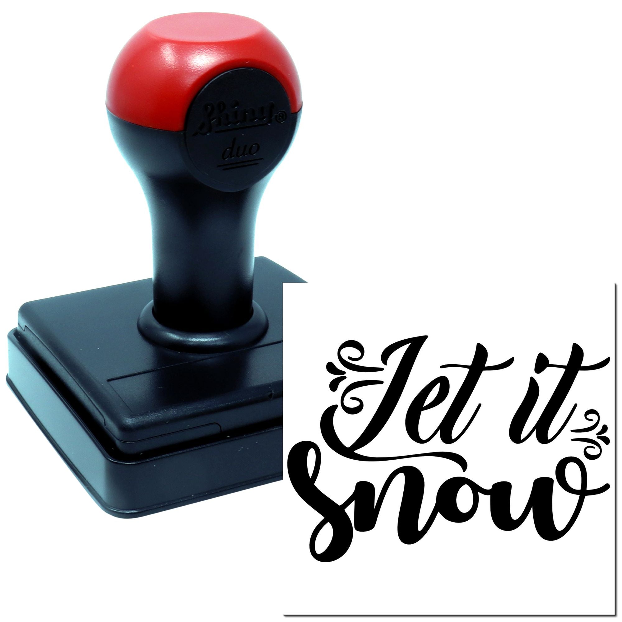Custom self-inking rubber stamp with Jet it snow design for holiday crafting and personalized paper projects.