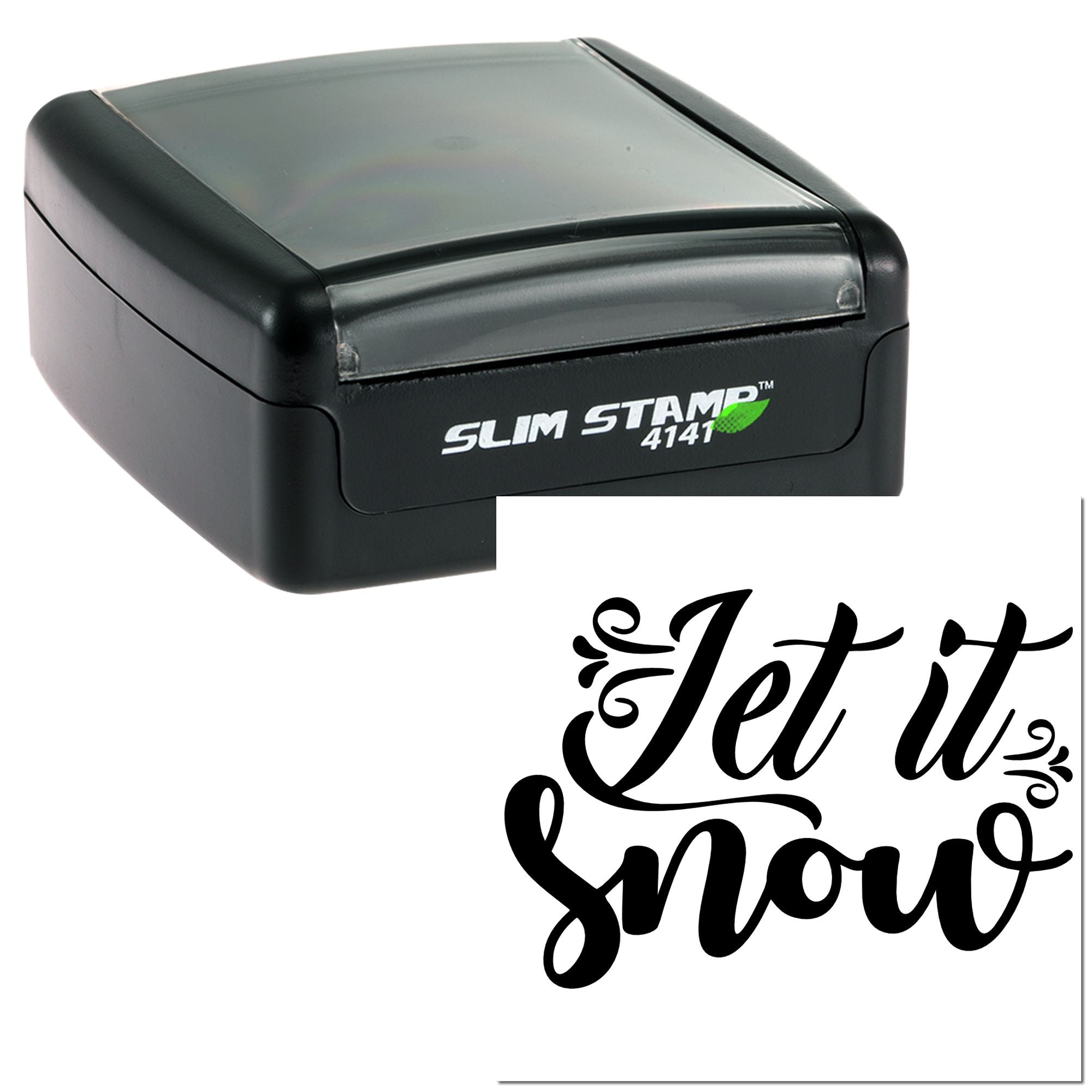 Slim Stamp 4141 self-inking rubber stamp with Let It Snow decorative holiday sentiment design for custom stamping.