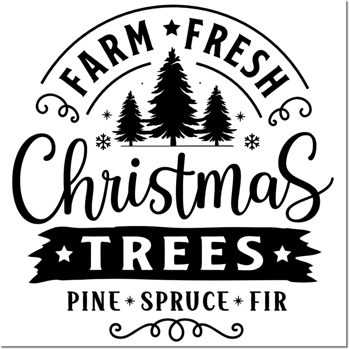 Farm Fresh Christmas Trees rubber stamp design with pine, spruce and fir trees for holiday crafting
