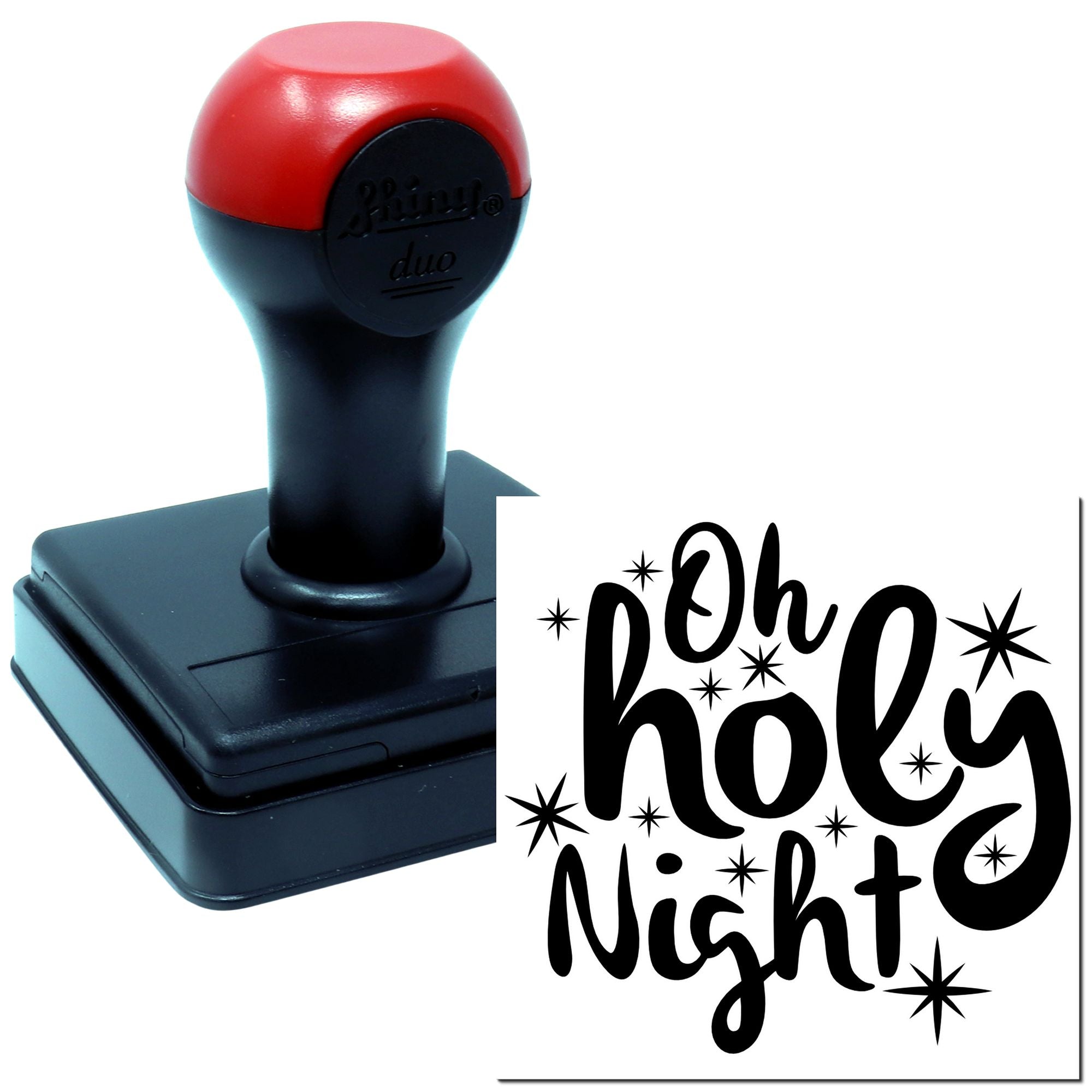 Custom self-inking rubber stamp with Oh Holy Night design for Christmas cards, holiday crafts, and festive paper projects.