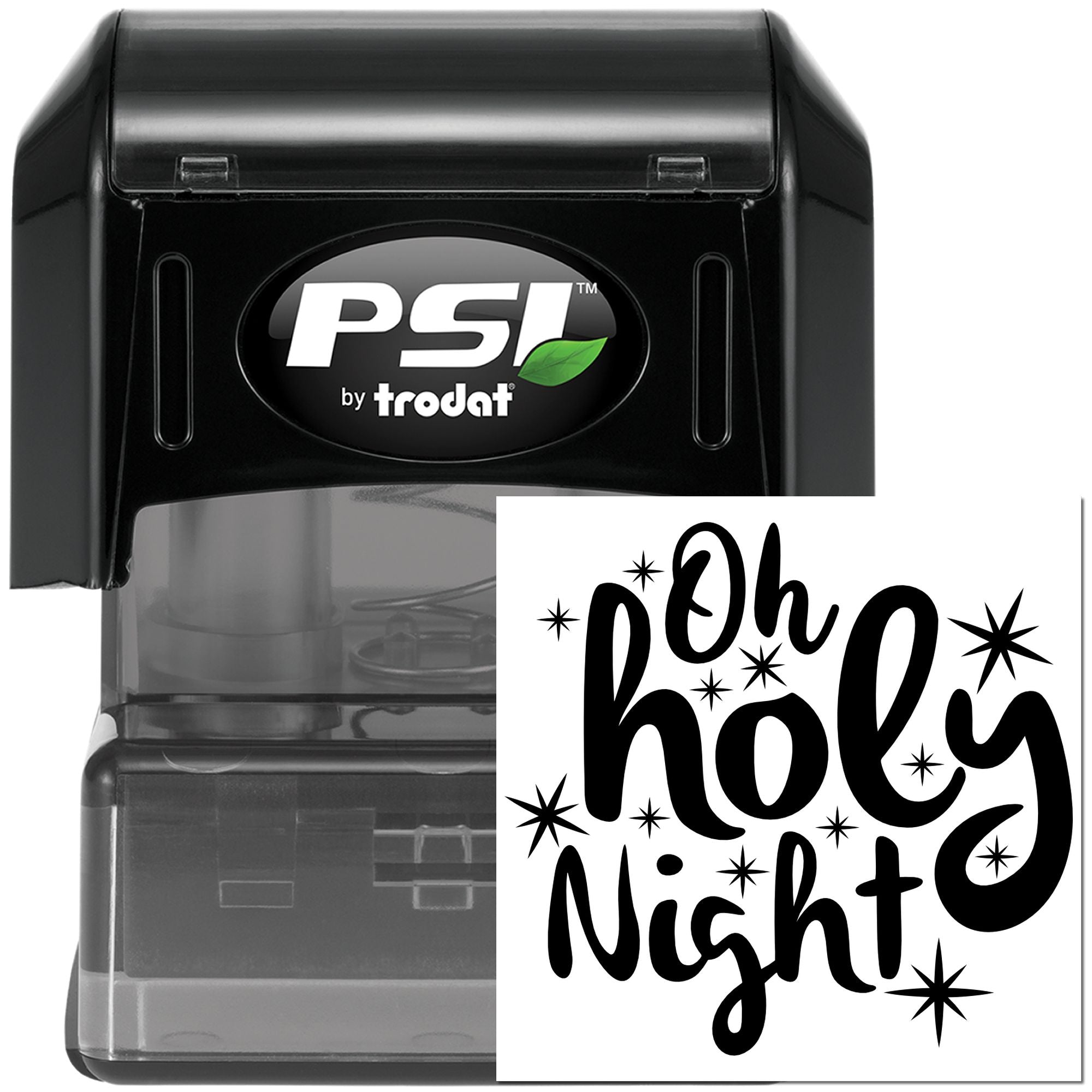 PSI by Trodat self-inking rubber stamp with Oh Holy Night holiday design for cards, crafts, and gift packaging.