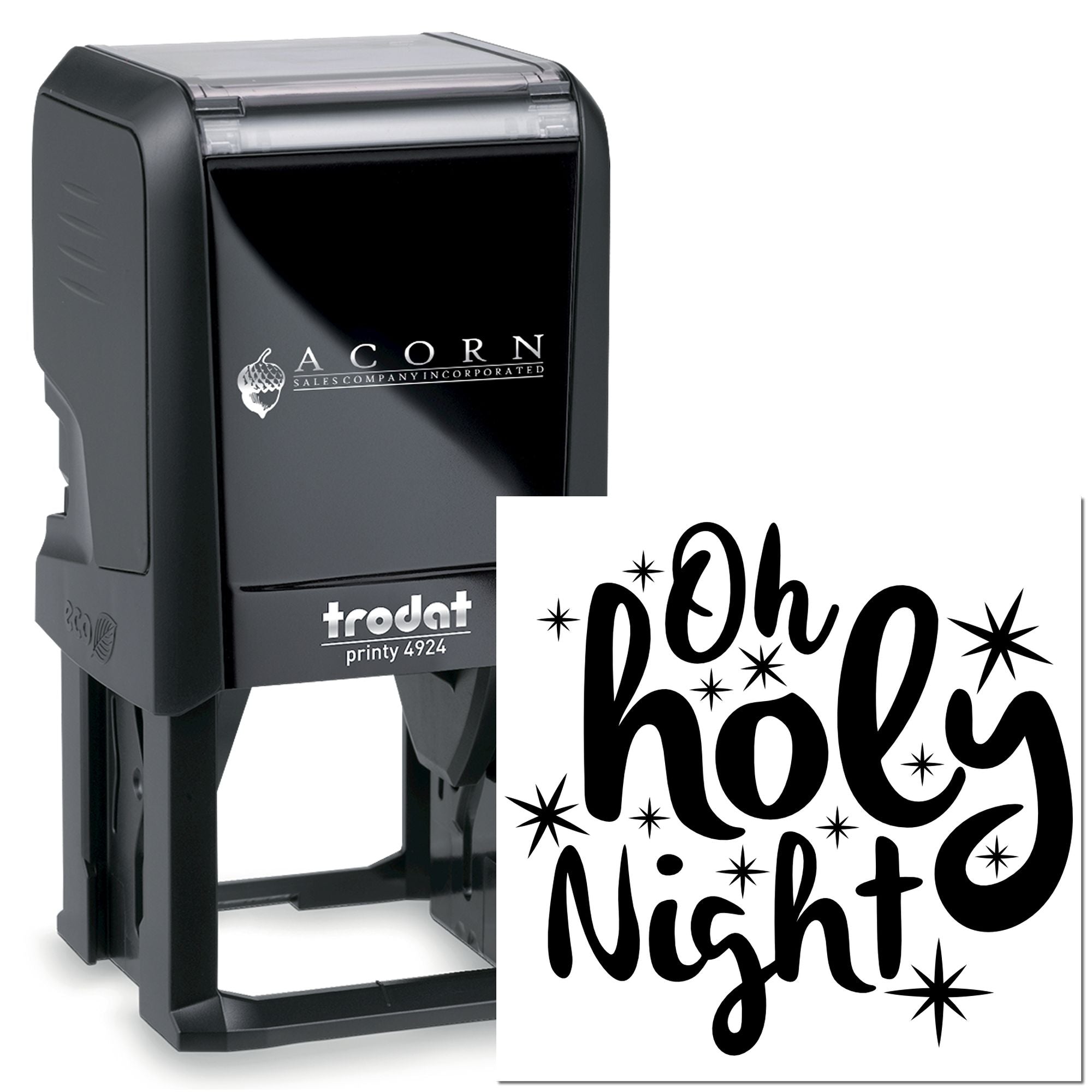 Custom self-inking rubber stamp with Oh Holy Night design, Trodat Printy 4924 holiday stamp for cards and crafts.