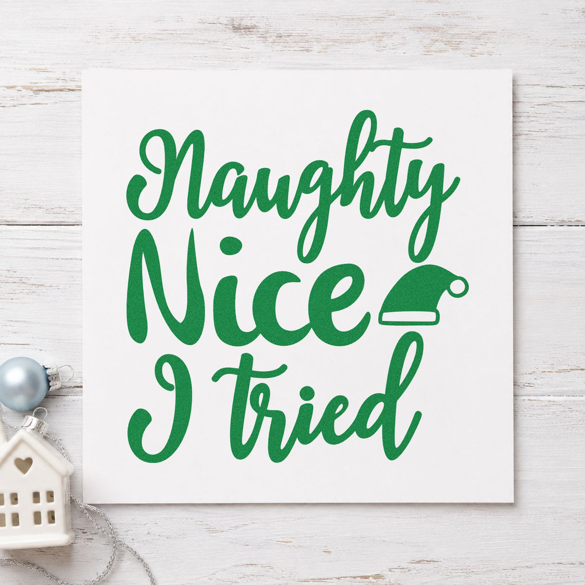Naughty Nice I Tried Hat Lettering Rubber Stamp – Wood Handle in use 6