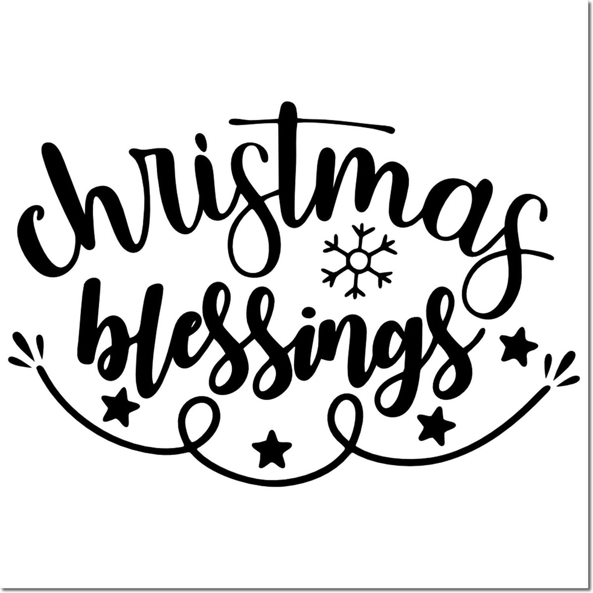 Christmas blessings rubber stamp design with snowflake and stars for festive holiday cards and crafts.