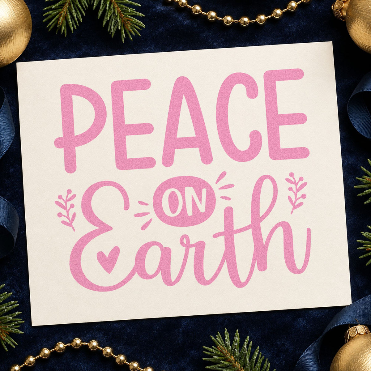 Peace On Earth Heart craft stamp in purple ink on cardstock, an easy option for pen pal album page.