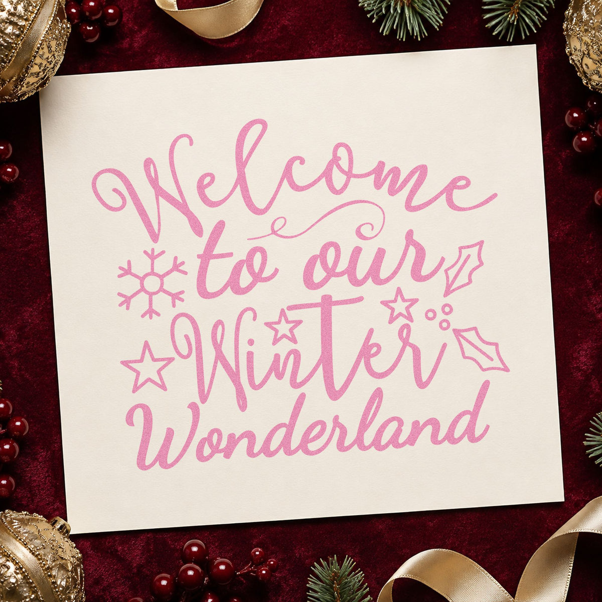 Welcome Winter Wonderland Rubber Stamp – Duo Hand in use 10