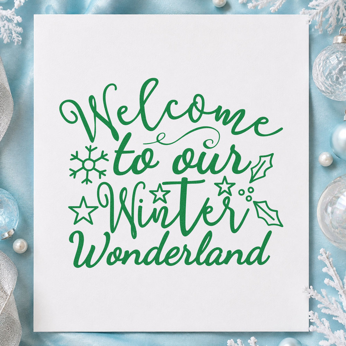 Welcome Winter Wonderland Rubber Stamp – Duo Hand in use 3