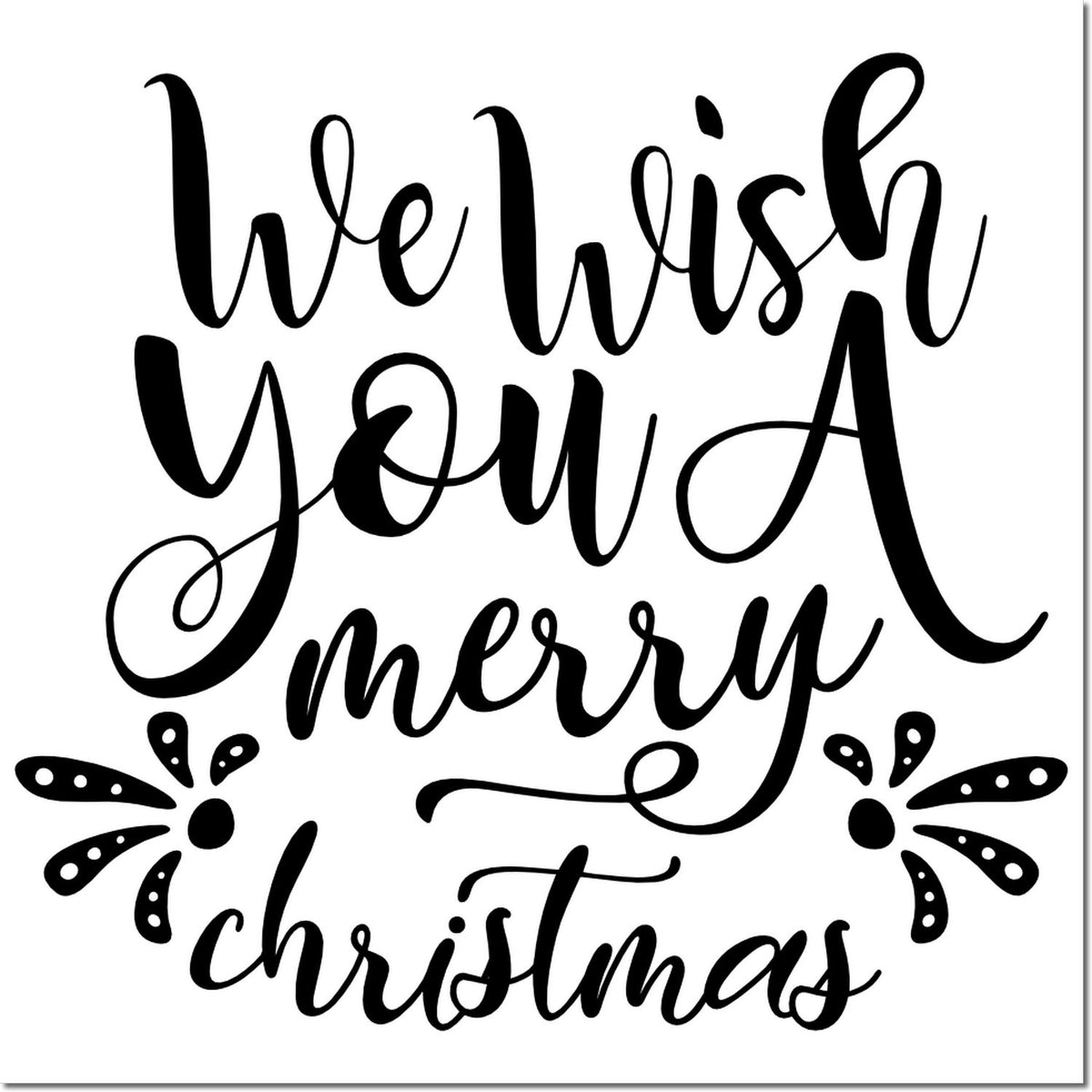 We Wish You a Merry Christmas rubber stamp design with festive script and floral accents for holiday cards and crafts.