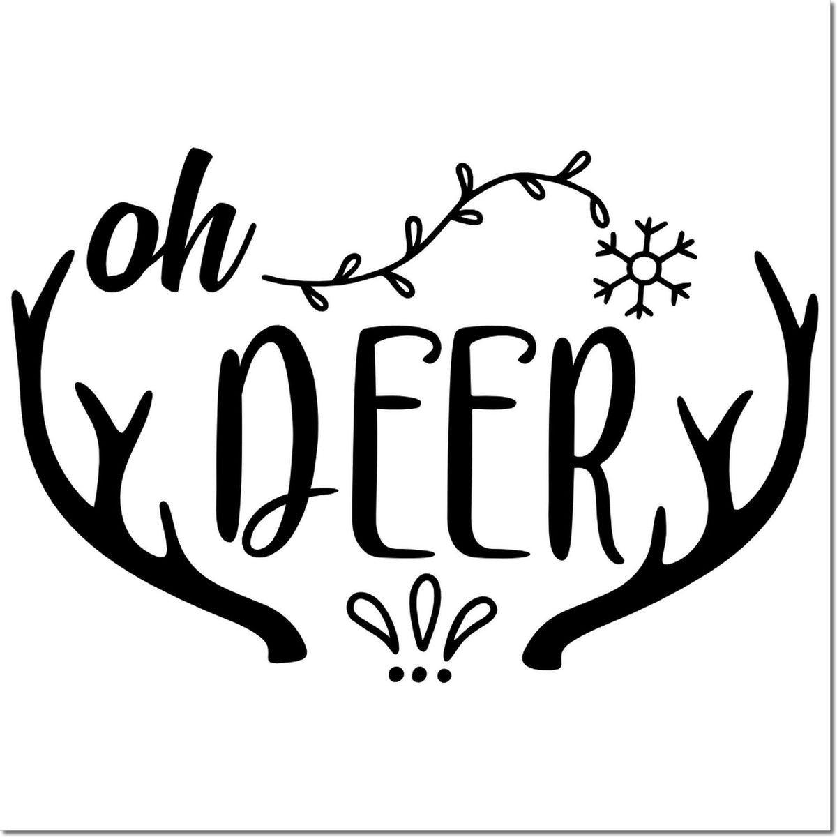 Funny Oh Deer rubber stamp design with antlers and snowflake, perfect for winter holiday cards and rustic craft projects.