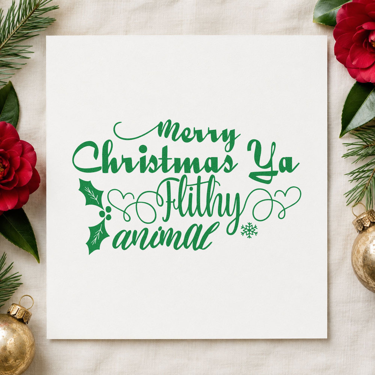 Merry Christmas Ya Filthy Animal Rubber Stamp – Wood Handle in use 6