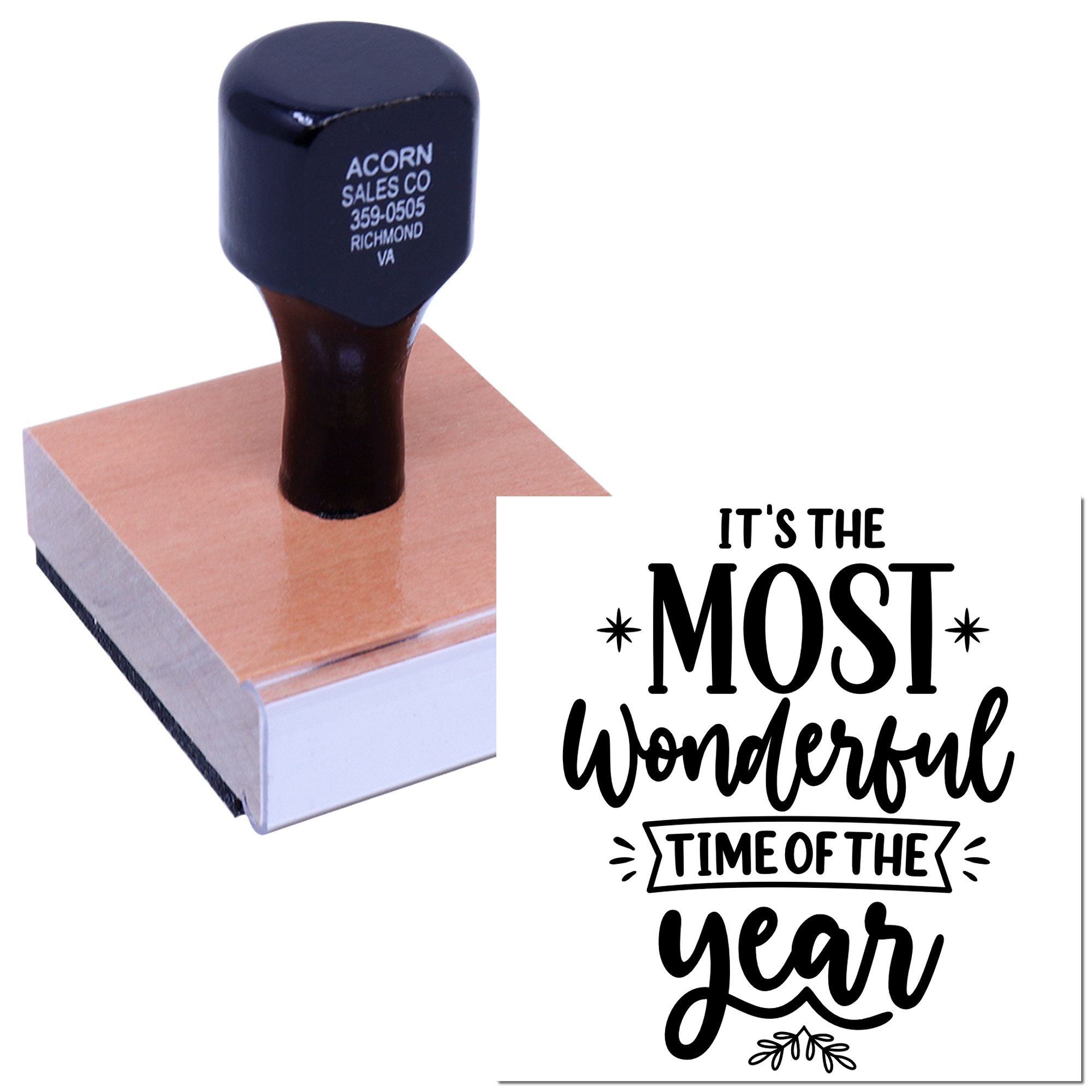 Custom holiday rubber stamp with Its the Most Wonderful Time of the Year design for Christmas cards and crafts.