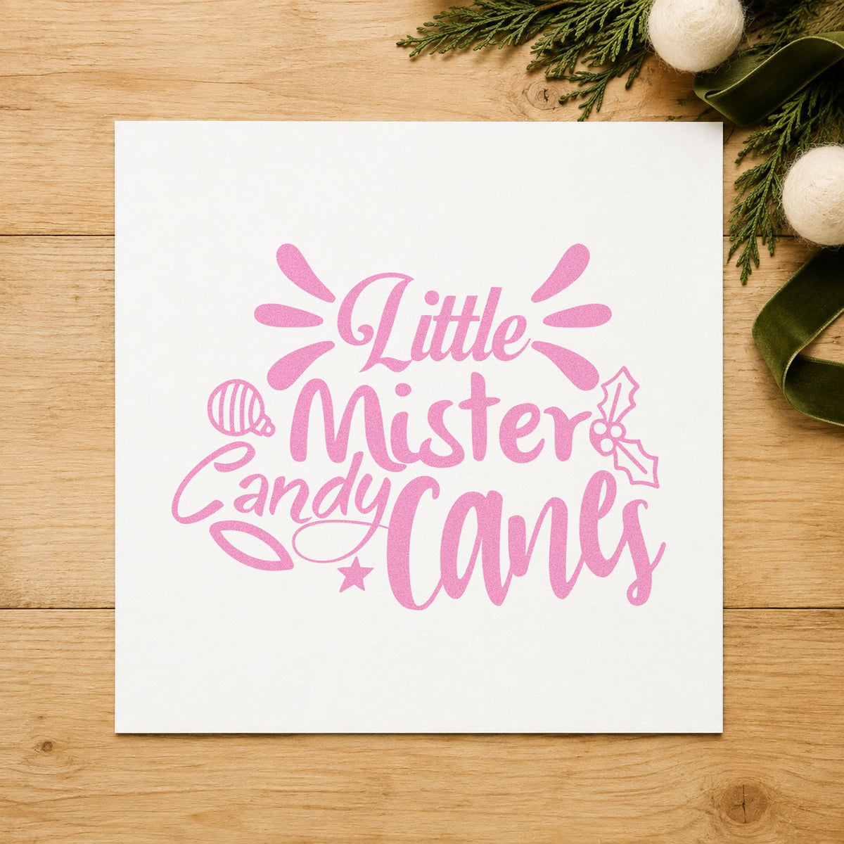 Little Mister Candy Canes craft stamp in purple ink on cardstock, an easy option for baby boy album page.