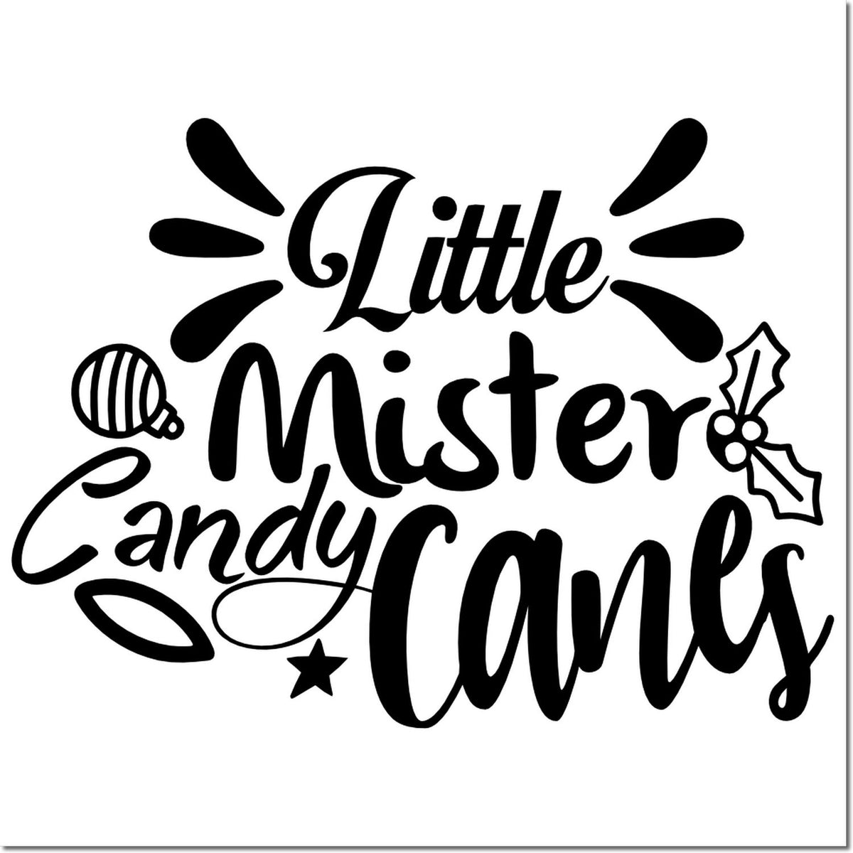Little Mister Candy Canes Christmas rubber stamp design with festive holiday lettering and winter ornament accents.