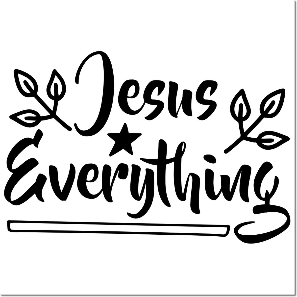 Jesus Everything Christian rubber stamp design with leaves and star for faith-based card making and scrapbooking