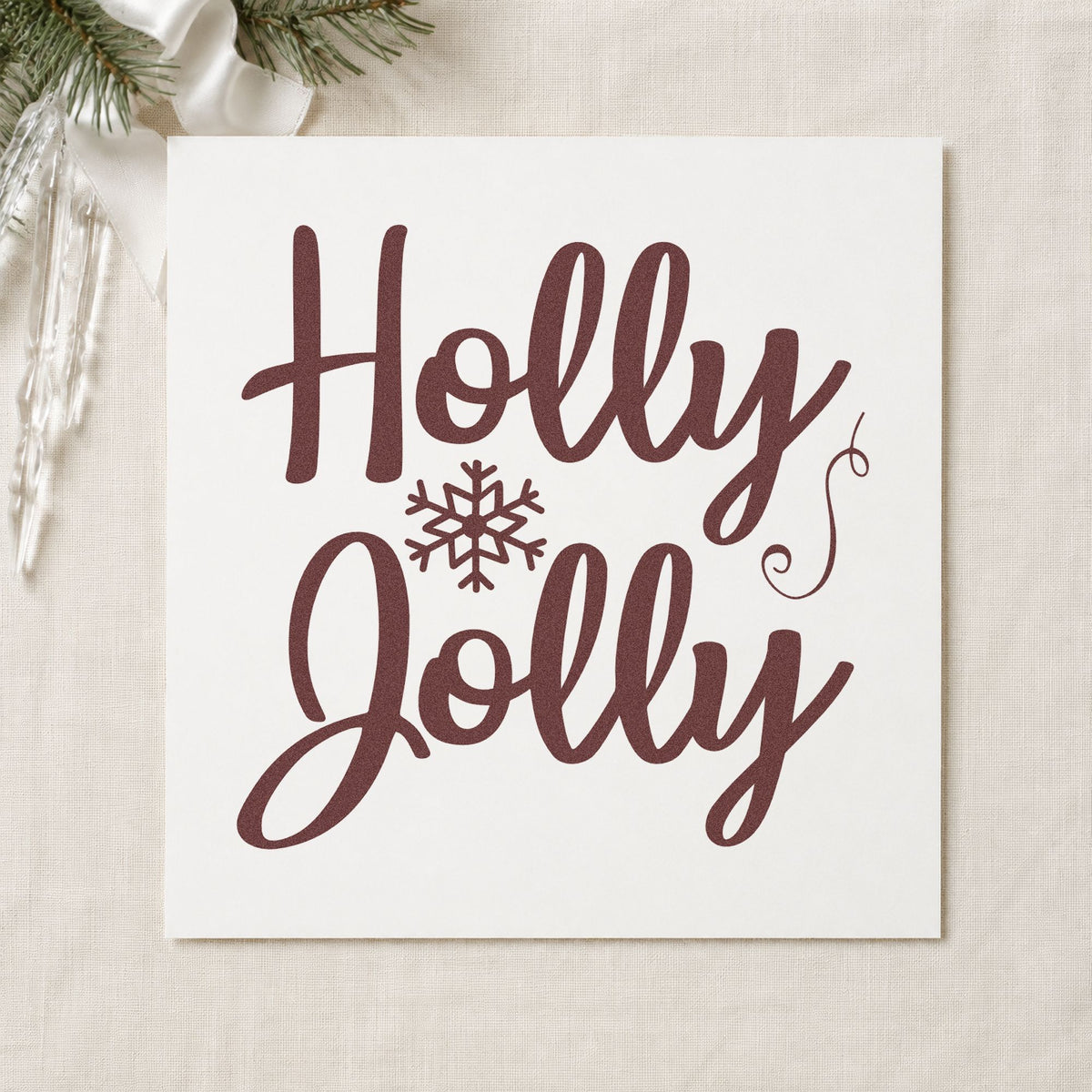Holly Jolly Snowflake rubber stamp printed in brown ink, ready for list separator sheet and similar paper crafts.