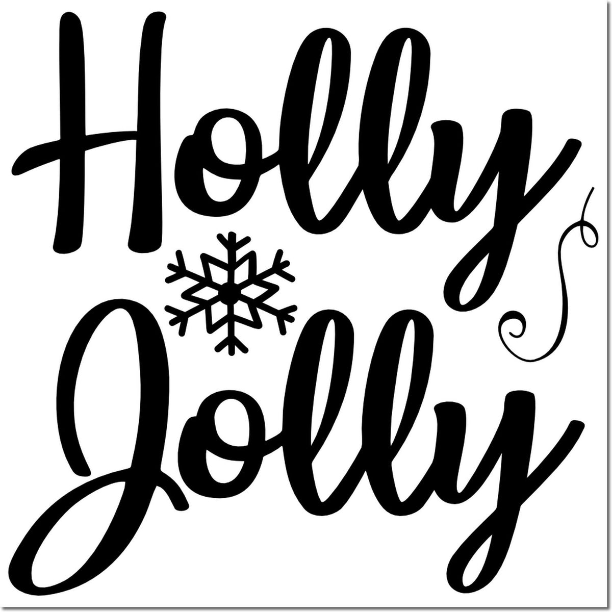 Holly Jolly Christmas rubber stamp design with snowflake, perfect for festive holiday cards and crafts.