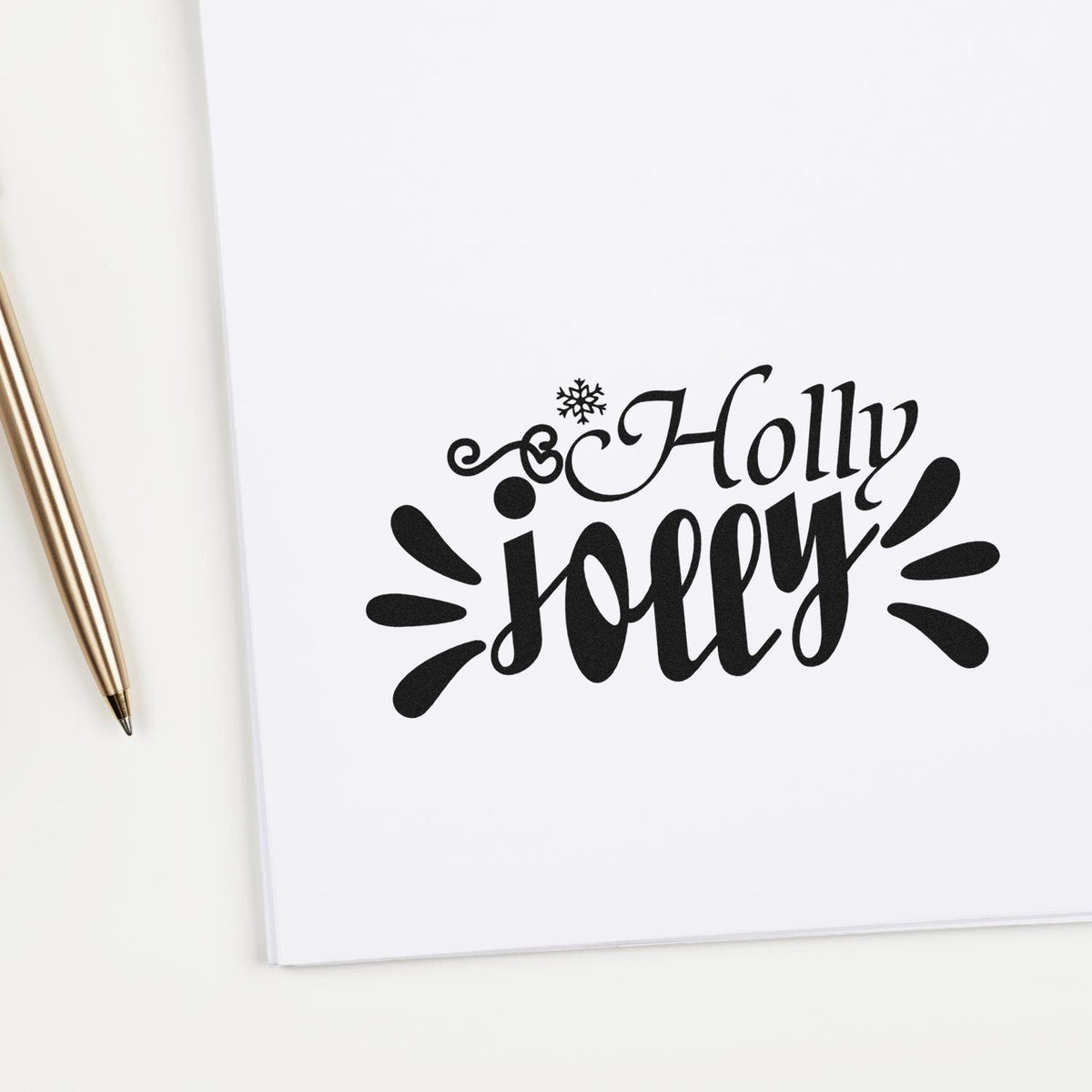 Holly Jolly holiday rubber stamp design in black on white paper, perfect for festive cards, crafts, and scrapbooking.
