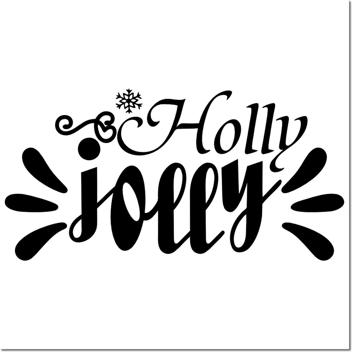 Holly Jolly Christmas rubber stamp design with festive script lettering, snowflake accent, and decorative holiday burst.