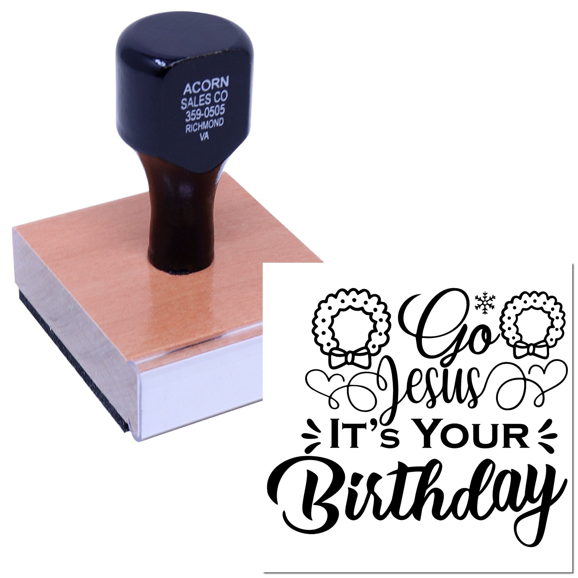 Custom rubber stamp with Go Jesus Its Your Birthday design for religious birthday cards, church crafts, and celebration packaging.