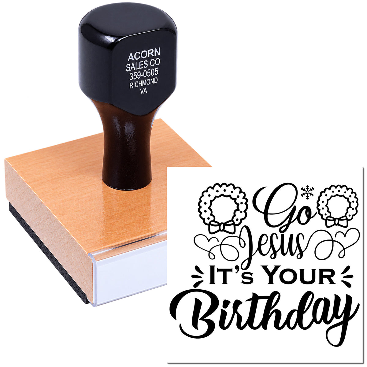 Custom rubber stamp with Go Jesus Its Your Birthday design for religious birthday cards, church crafts, and celebration packaging.