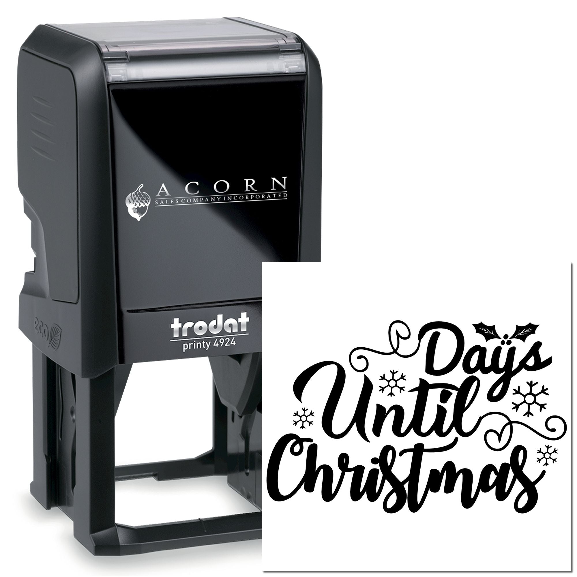 Custom self-inking Trodat Printy 4924 rubber stamp with Days Until Christmas design for holiday countdowns.