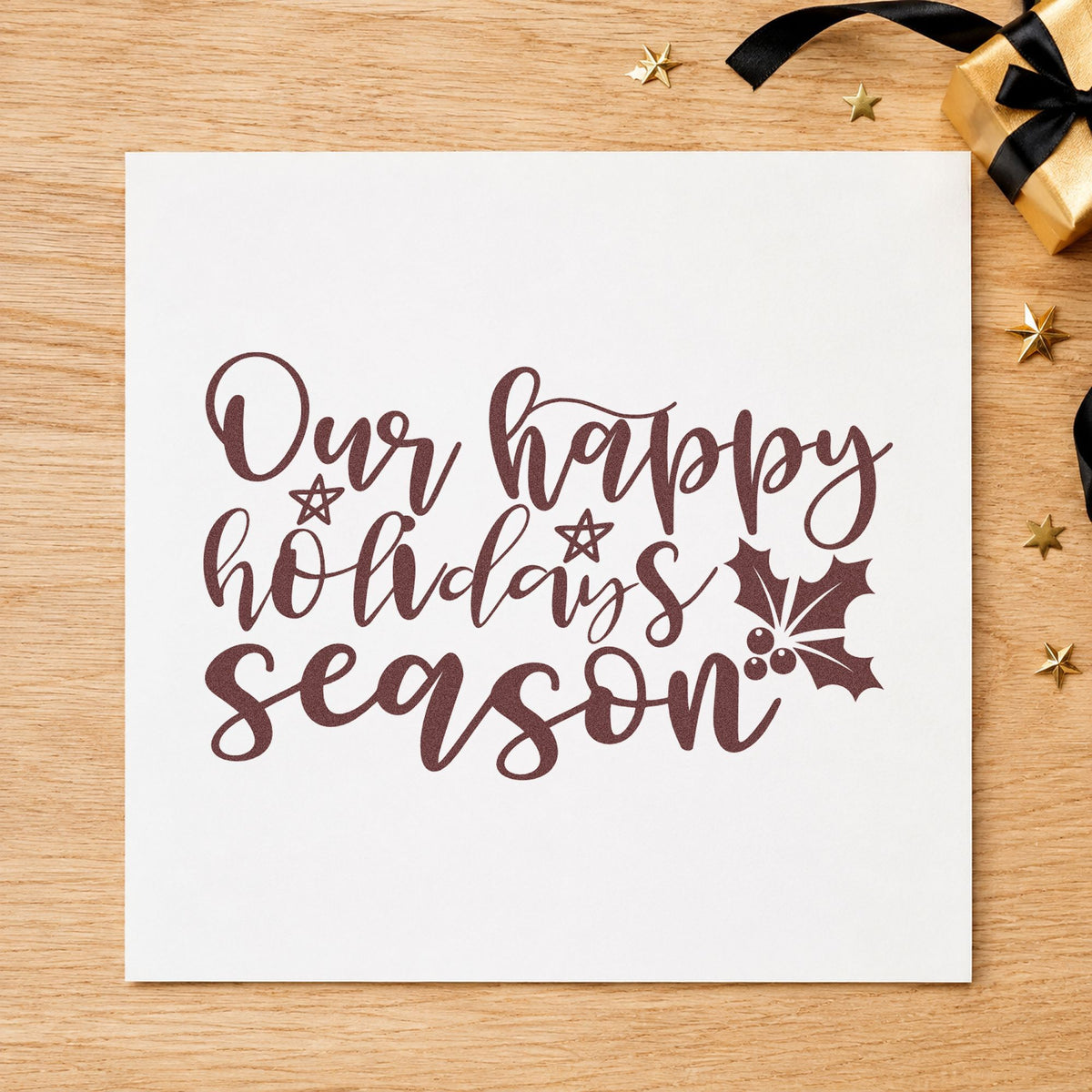 Our Happy Holidays Season Wood Handle Stamp in use 4