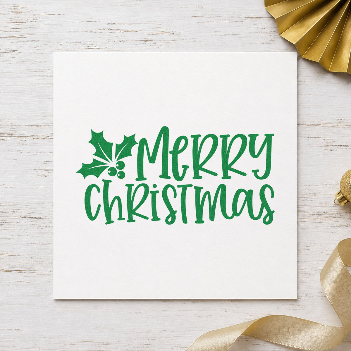 Merry Christmas Holly Corner Block Lettering PSI Pre-Inked Stamp in use 3