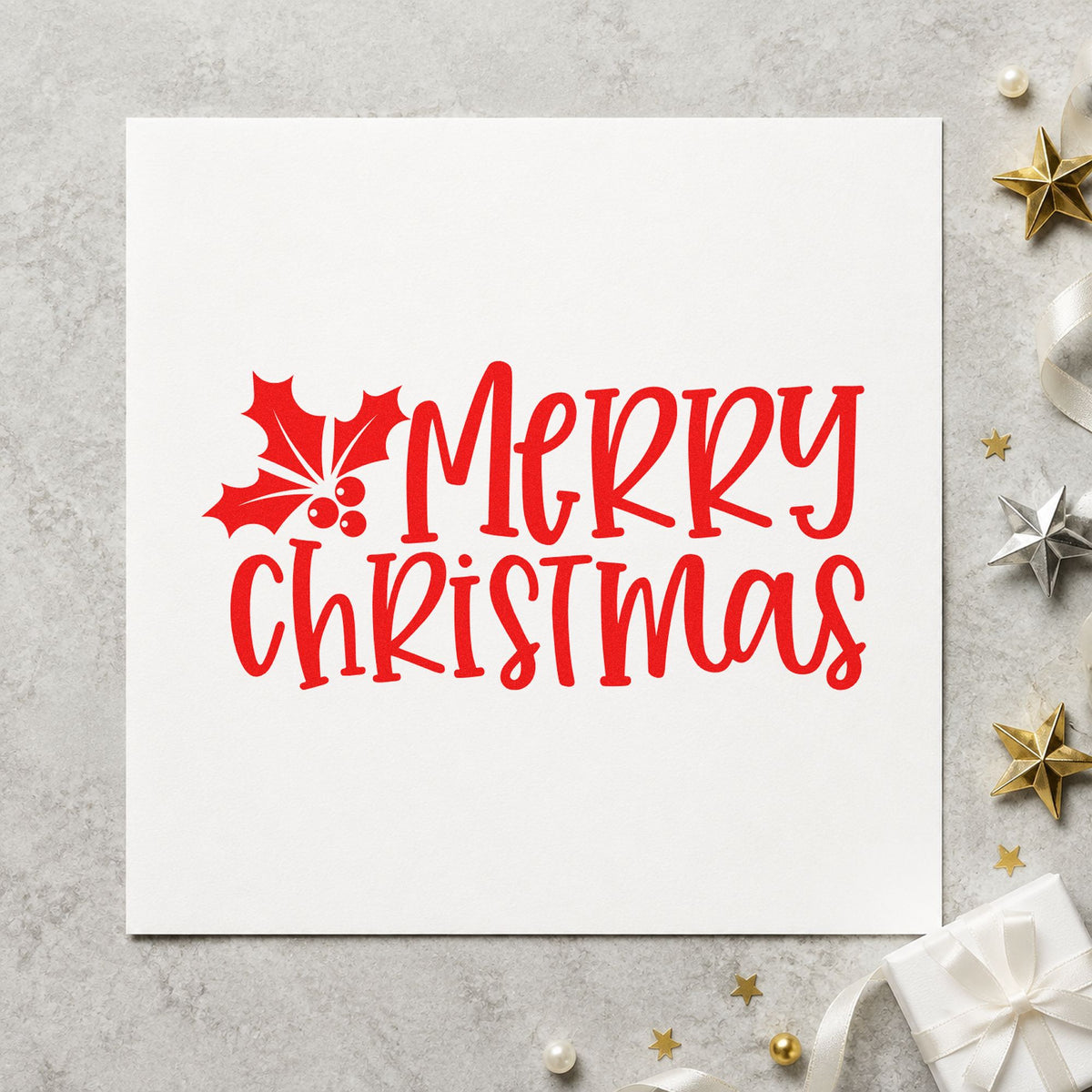 Merry Christmas Holly Corner Block Lettering Hand Stamp – Duo in use 5