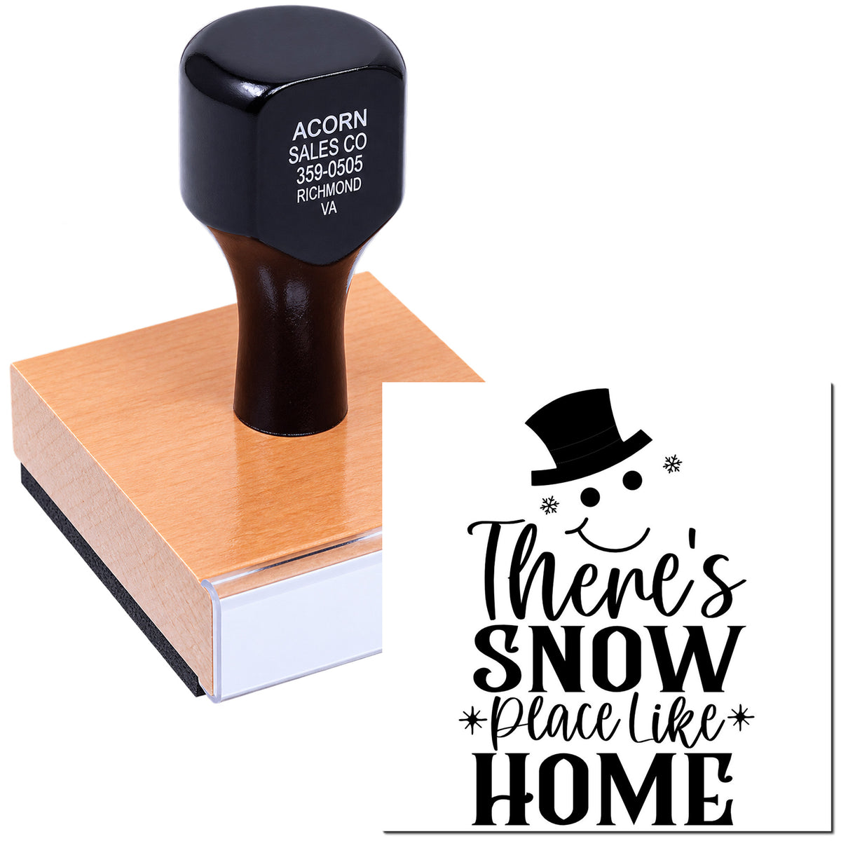 Custom holiday rubber stamp with Theres snow place like home snowman design for winter cards, crafts, and festive labeling.