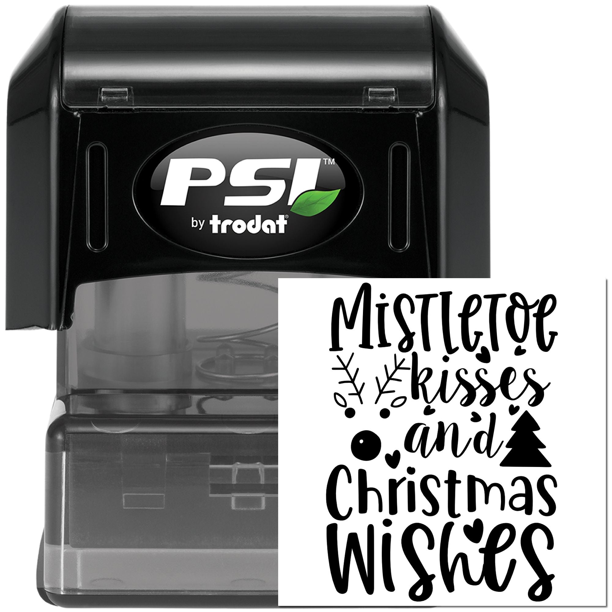 PSI by Trodat self-inking rubber stamp with Mistletoe kisses and Christmas wishes holiday message design