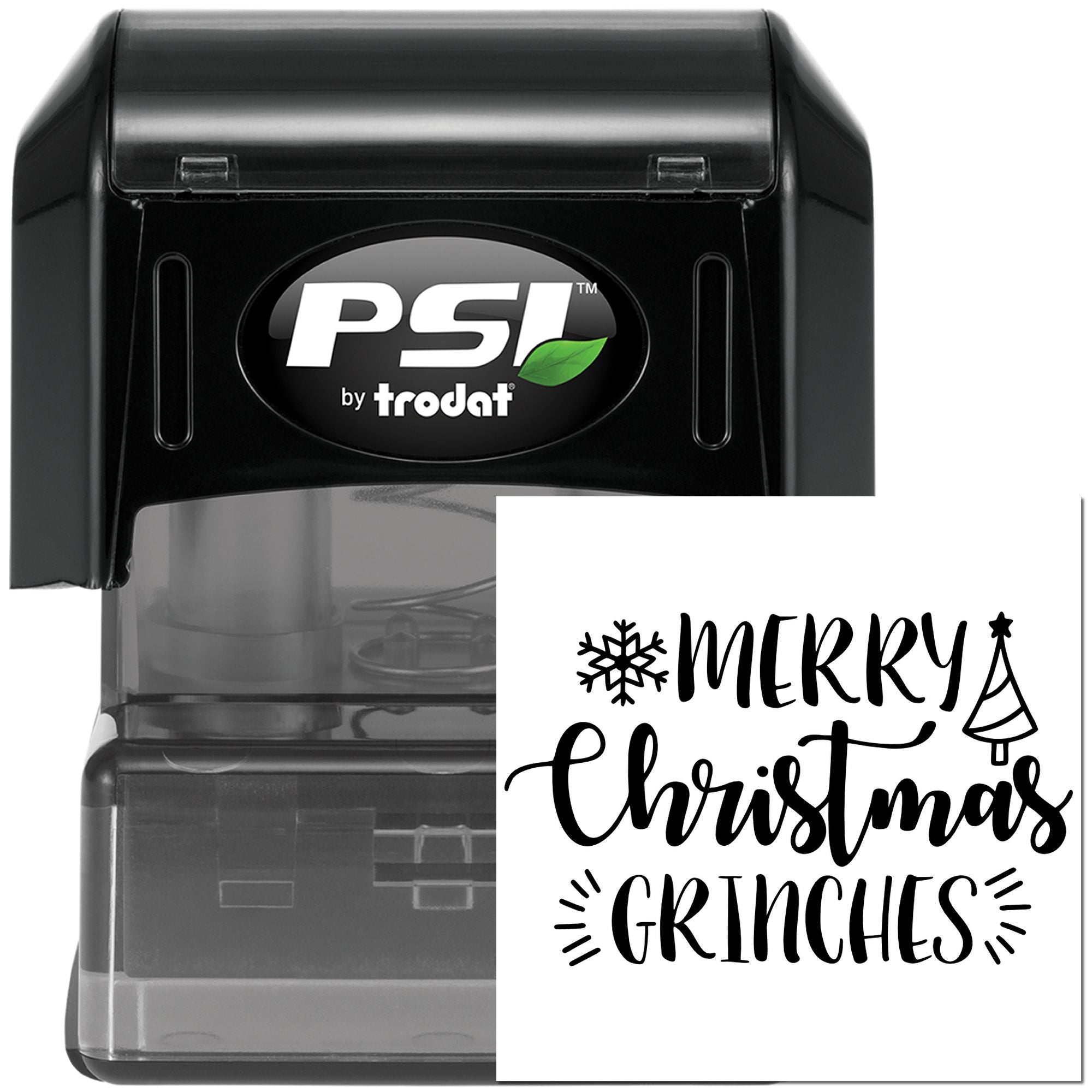 PSI by Trodat self-inking rubber stamp with Merry Christmas Grinches holiday message design