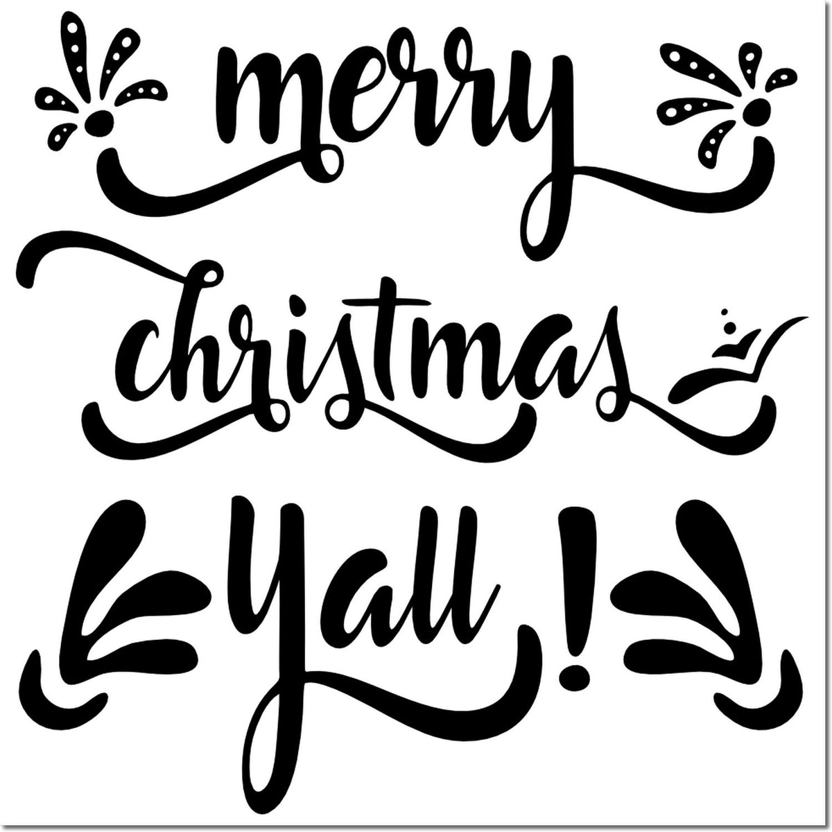 Merry Christmas Y'all decorative rubber stamp design with festive script and playful holiday flourishes.