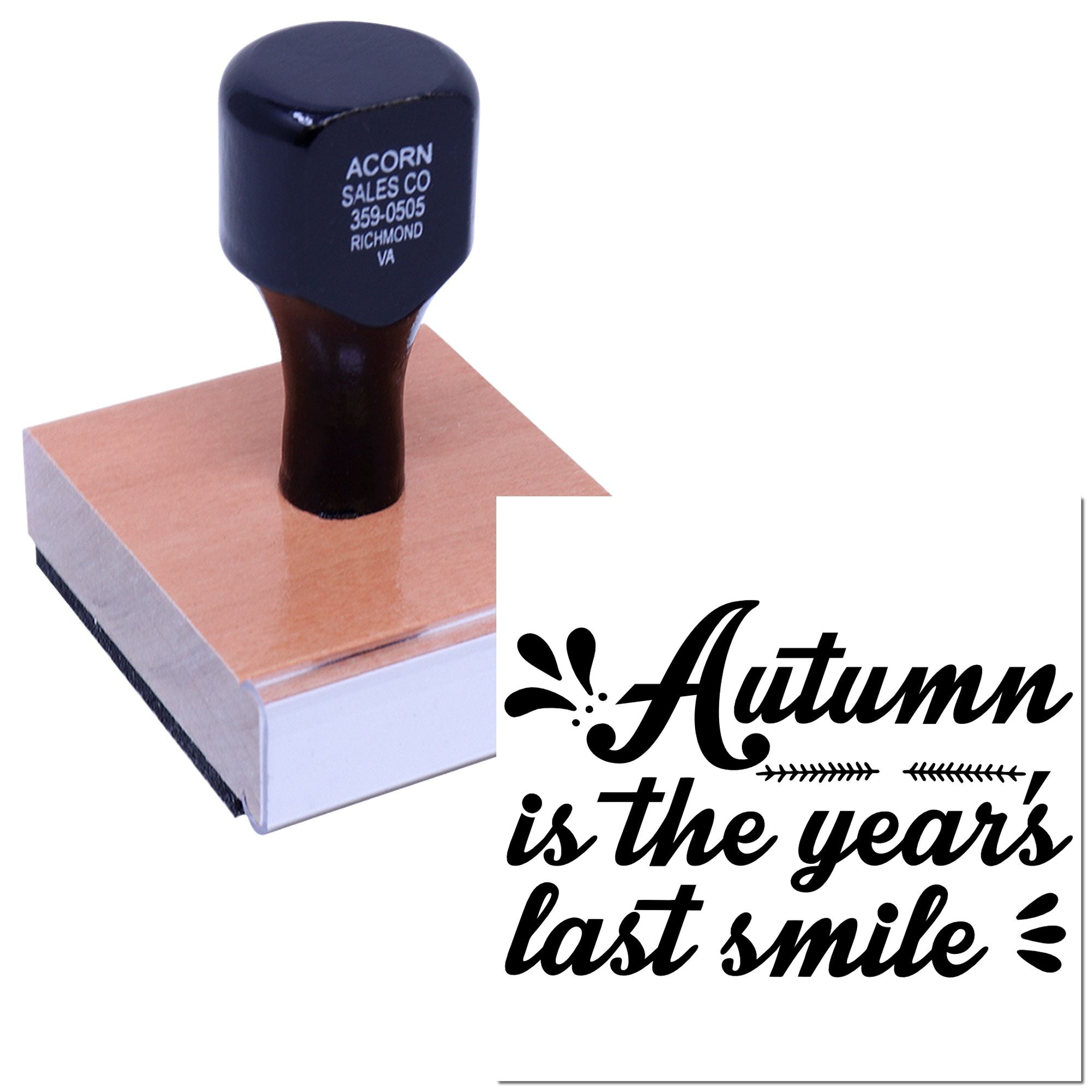 Autumn quote rubber stamp with Autumn is the years last smile design for seasonal crafts and paper projects.