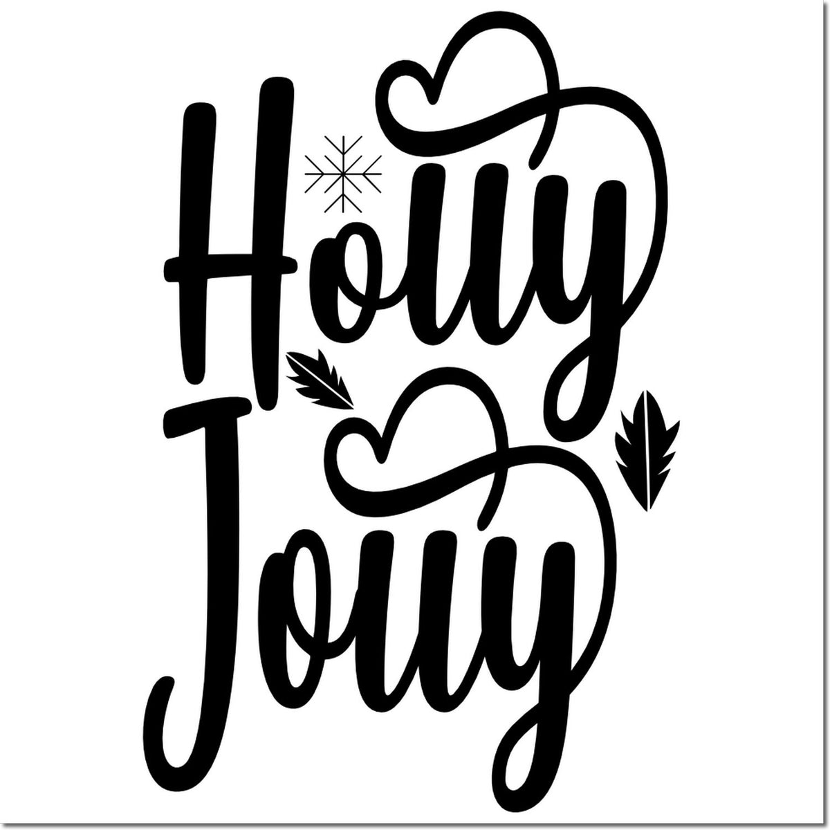 Holy Joly holiday rubber stamp design with holly leaves, snowflake and festive lettering