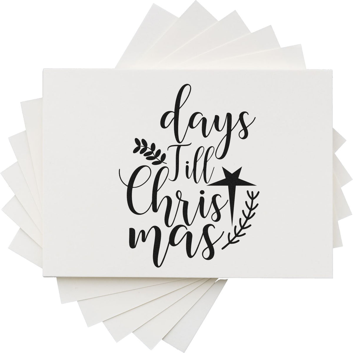 Days Till Christmas rubber stamp design with star and greenery, perfect for holiday countdown cards, crafts, and gift tags.