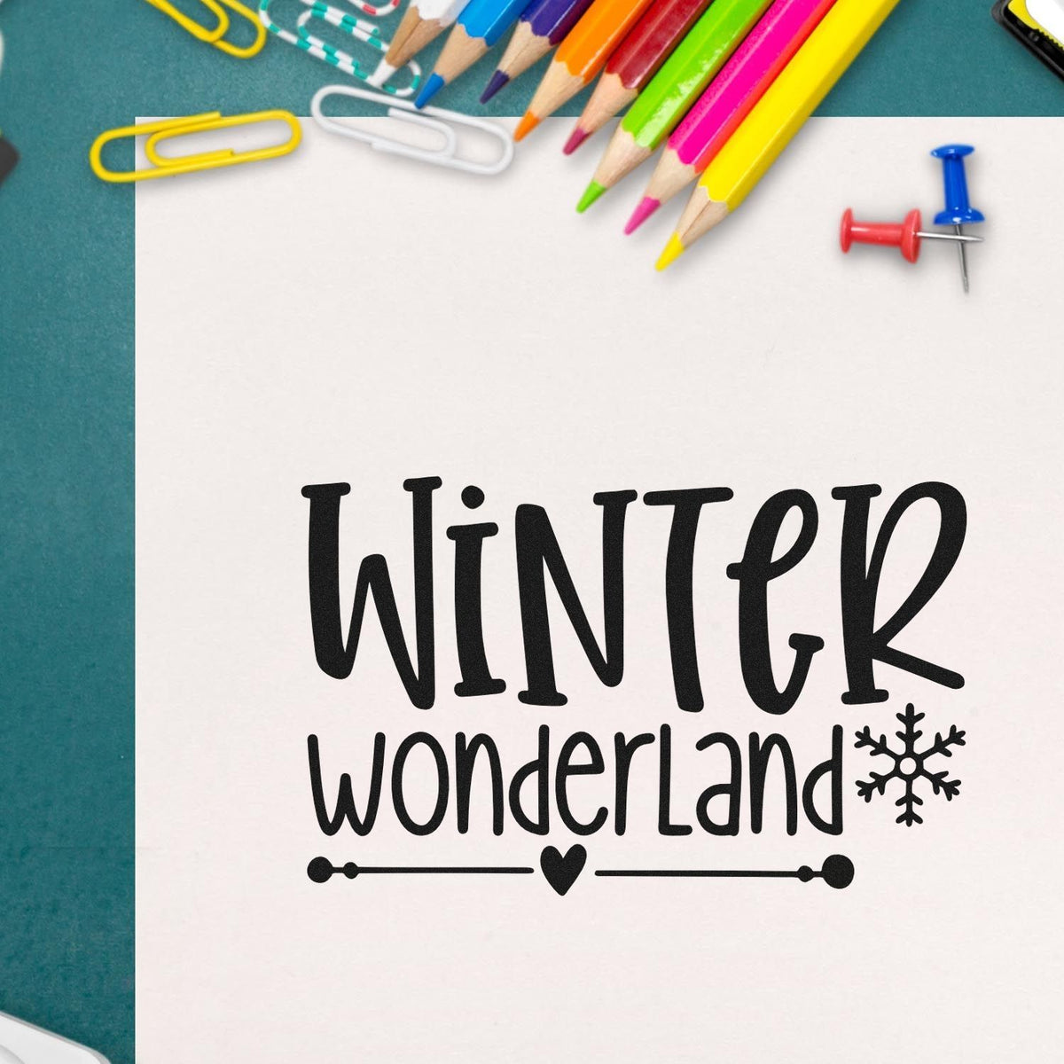 Winter Wonderland rubber stamp design on paper for holiday cards, scrapbooking, and winter craft projects.