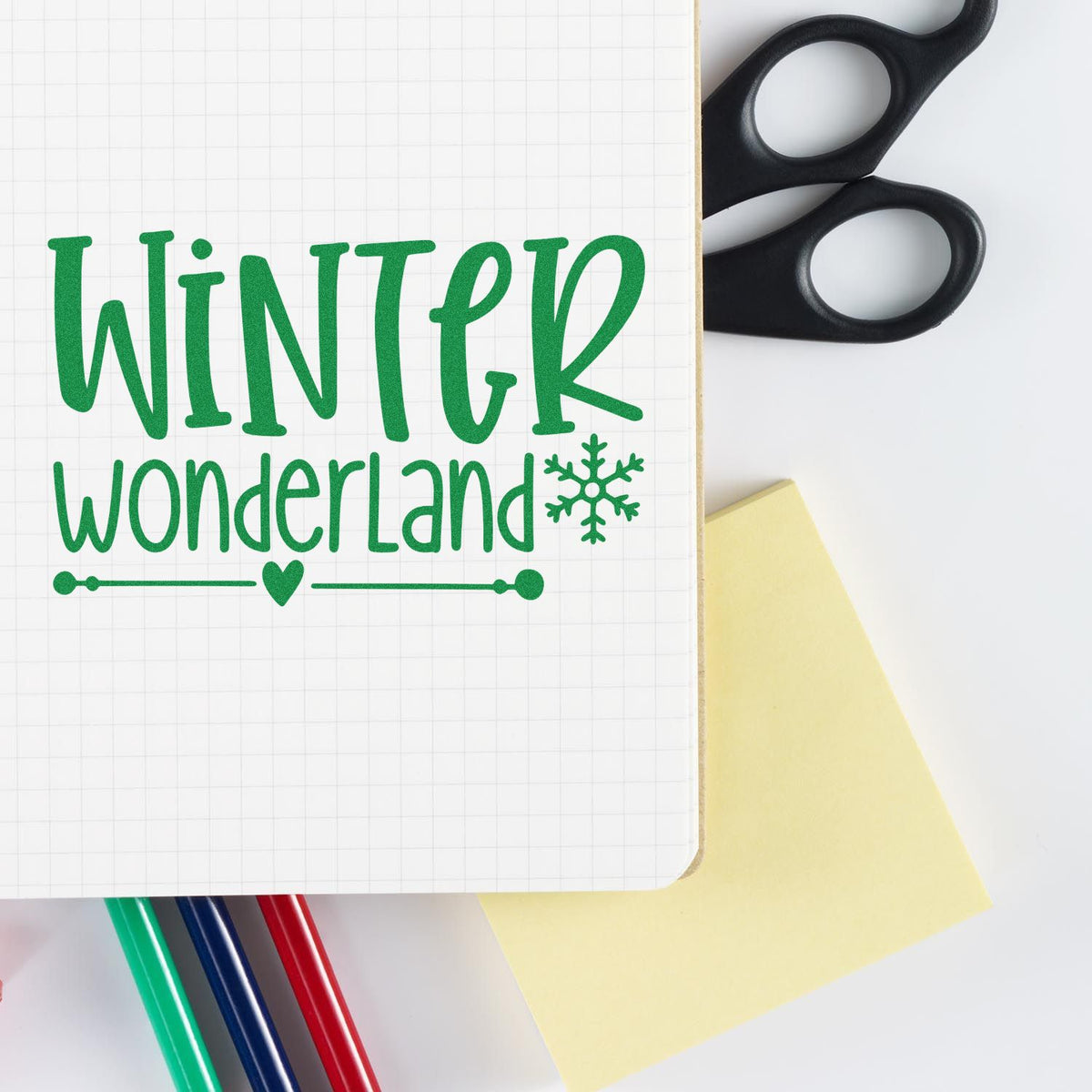 Winter Wonderland rubber stamp design with snowflake for holiday cards, scrapbook pages, and winter craft projects.