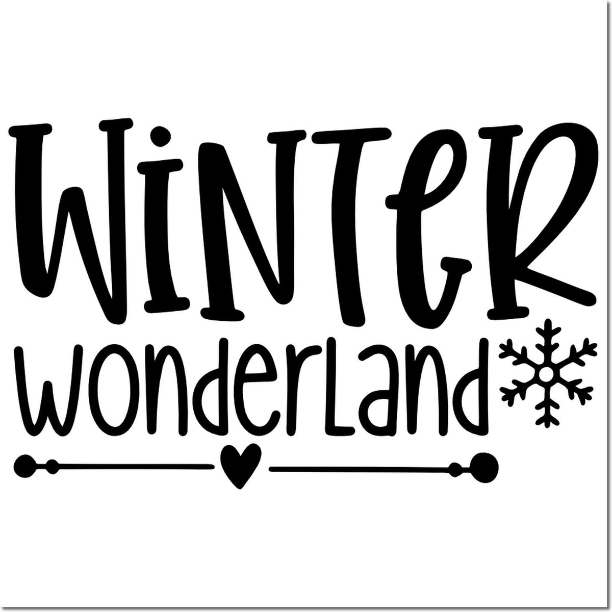 Winter Wonderland rubber stamp design with snowflake and heart, perfect for holiday crafts and winter-themed projects.