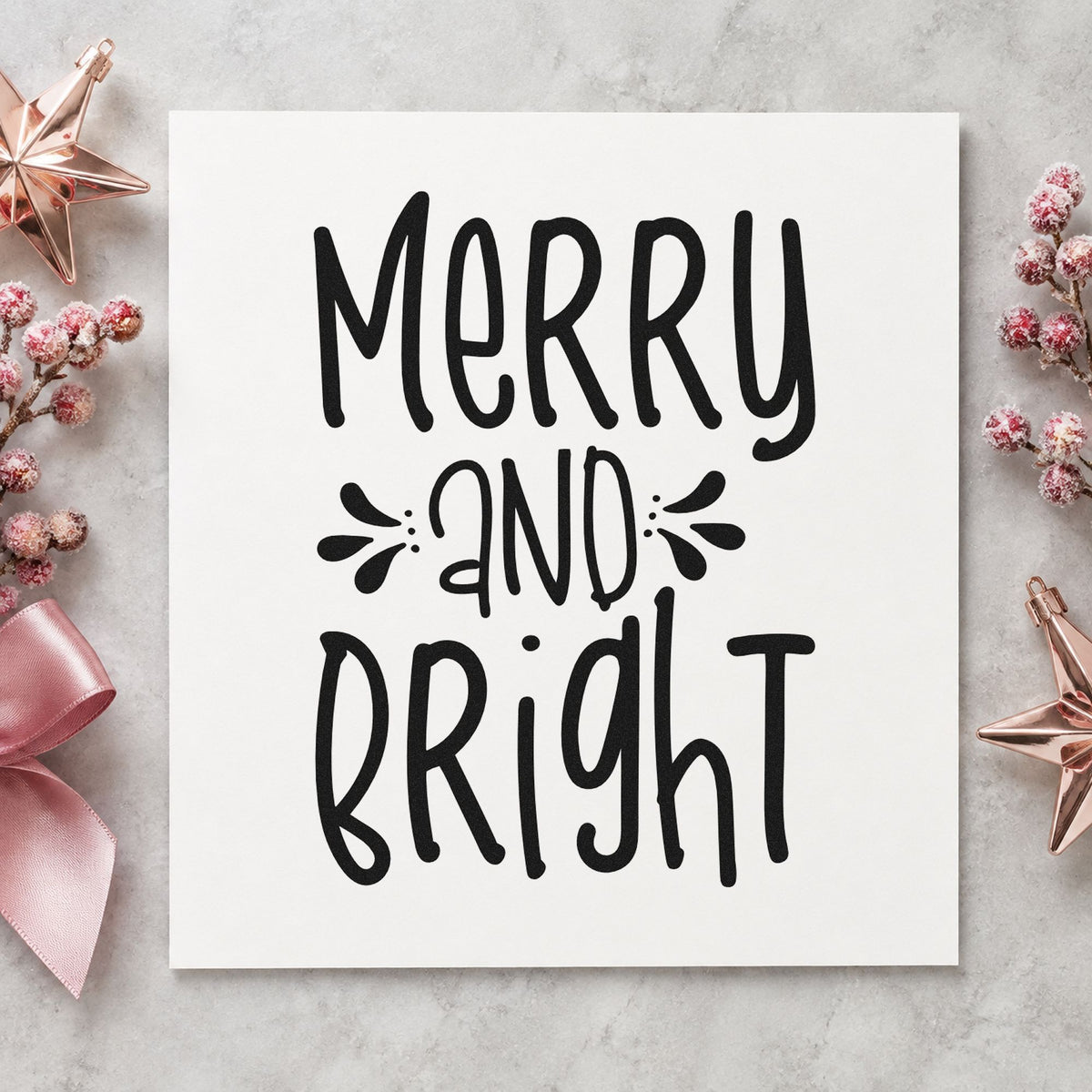 Merry And Bright Tall Letters rubber stamp printed in black ink, ready for accented middle cards and similar paper crafts.