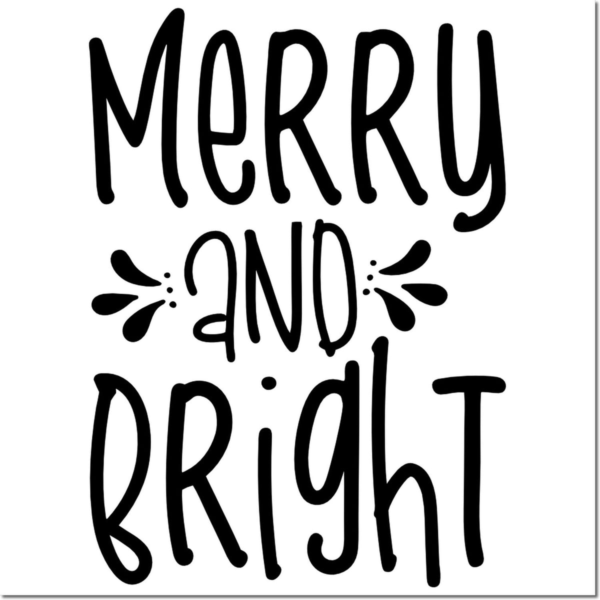 Merry and Bright Christmas rubber stamp design with hand-lettered festive text for holiday cards and crafts