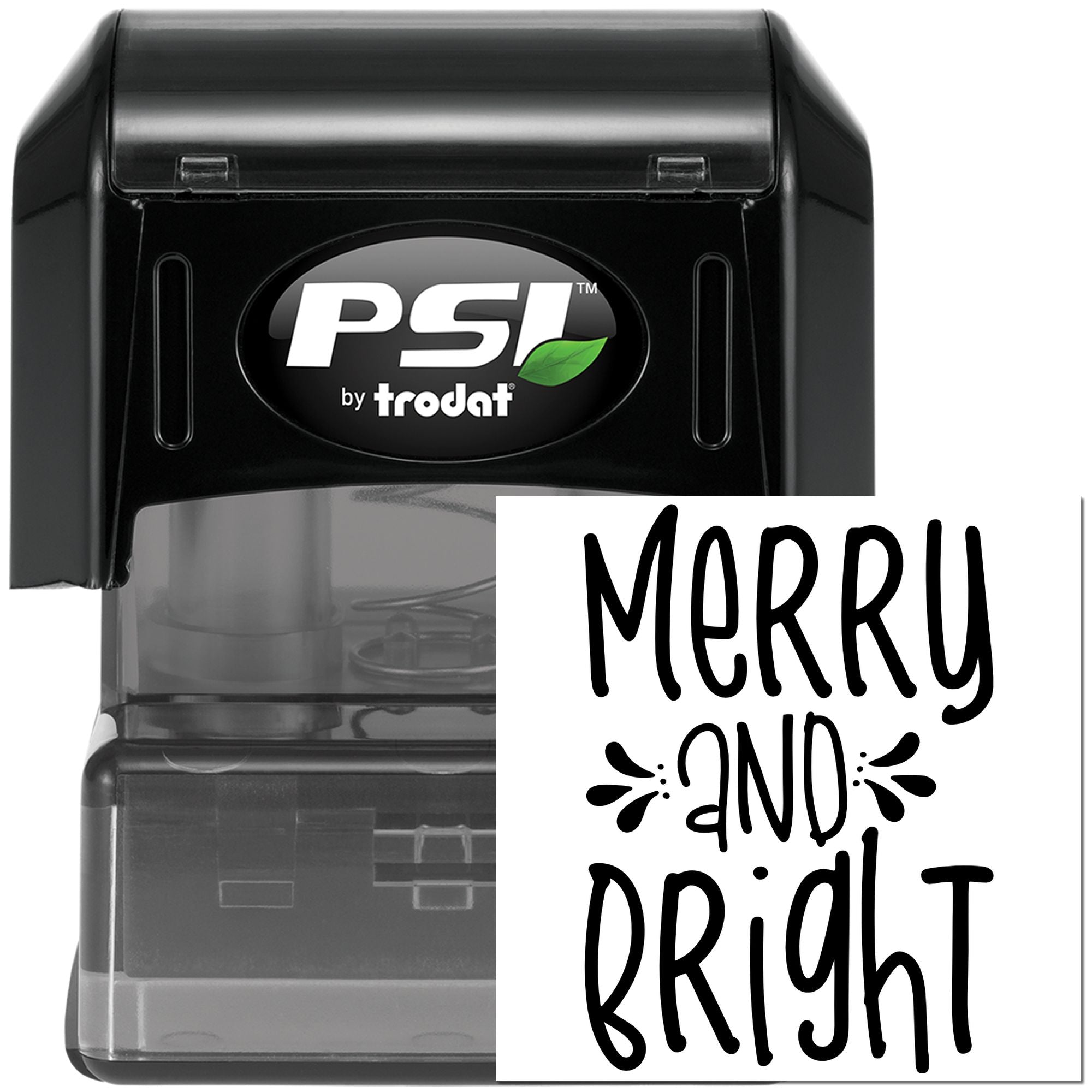 PSI by Trodat self-inking rubber stamp with Merry and Bright holiday design imprint